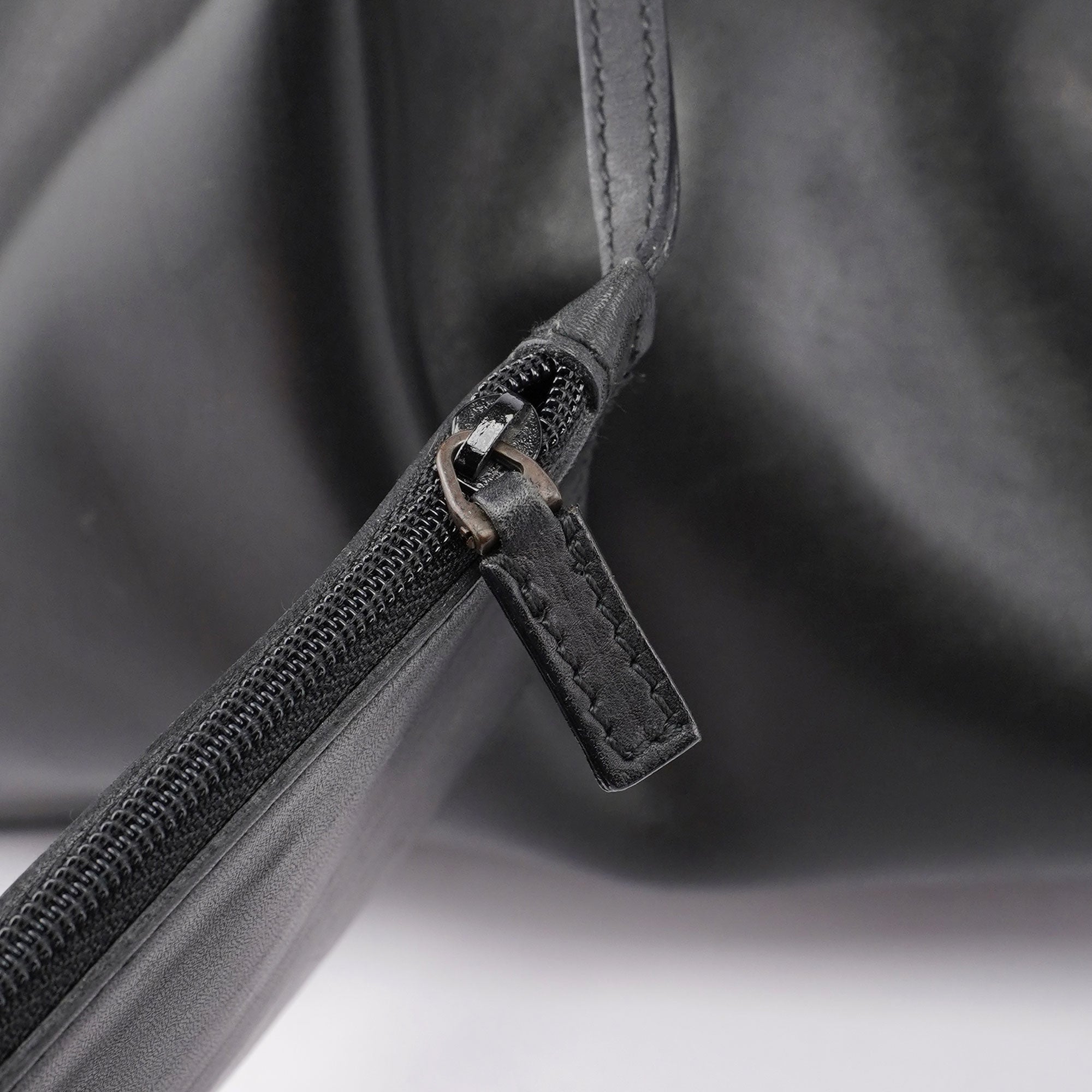 Black Calfskin Tote With Pouch