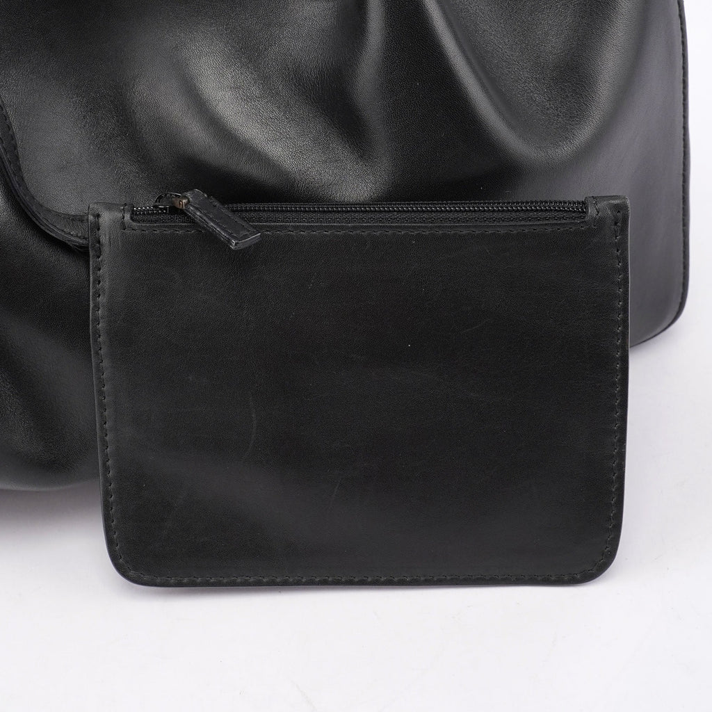Black Calfskin Tote With Pouch