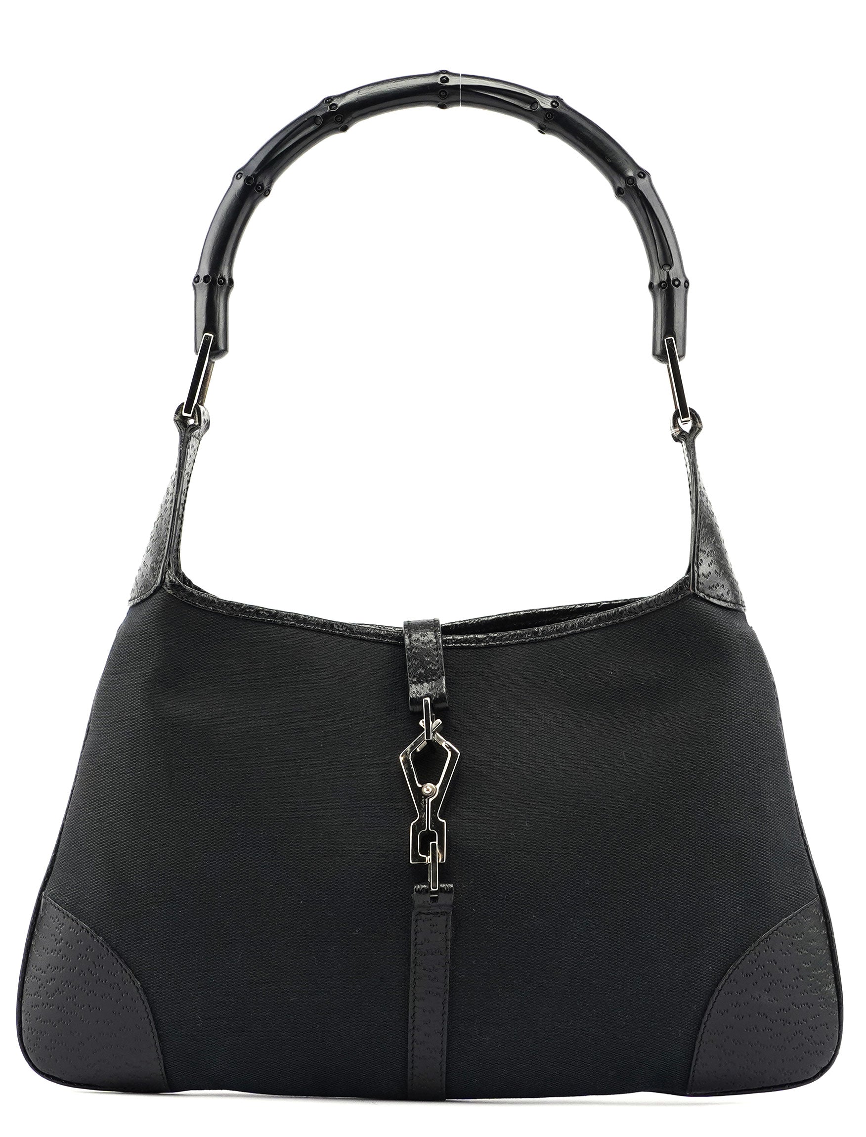 Black Canvas Bamboo Jackie Shoulder Bag