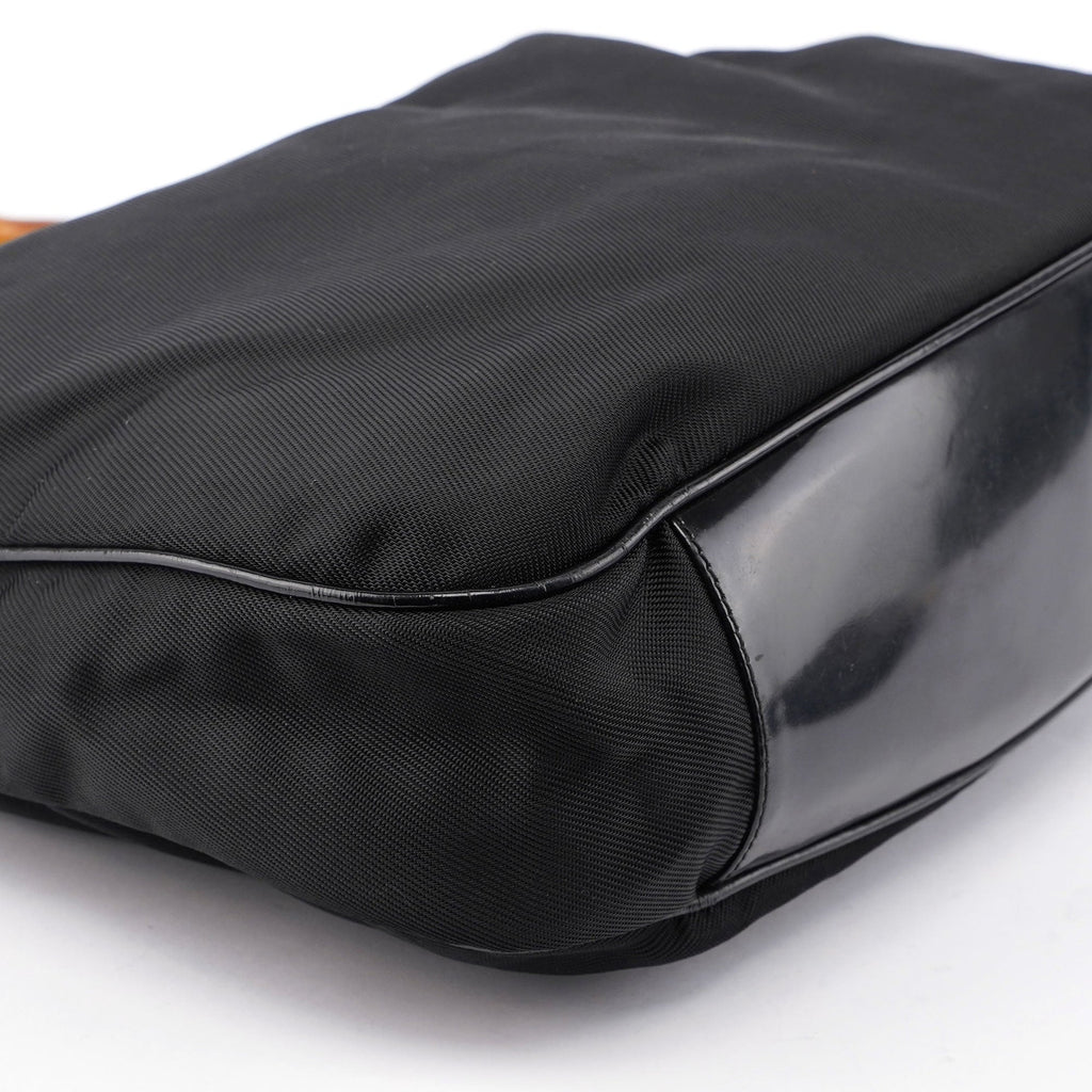 Black Canvas Bamboo Shoulder Bag