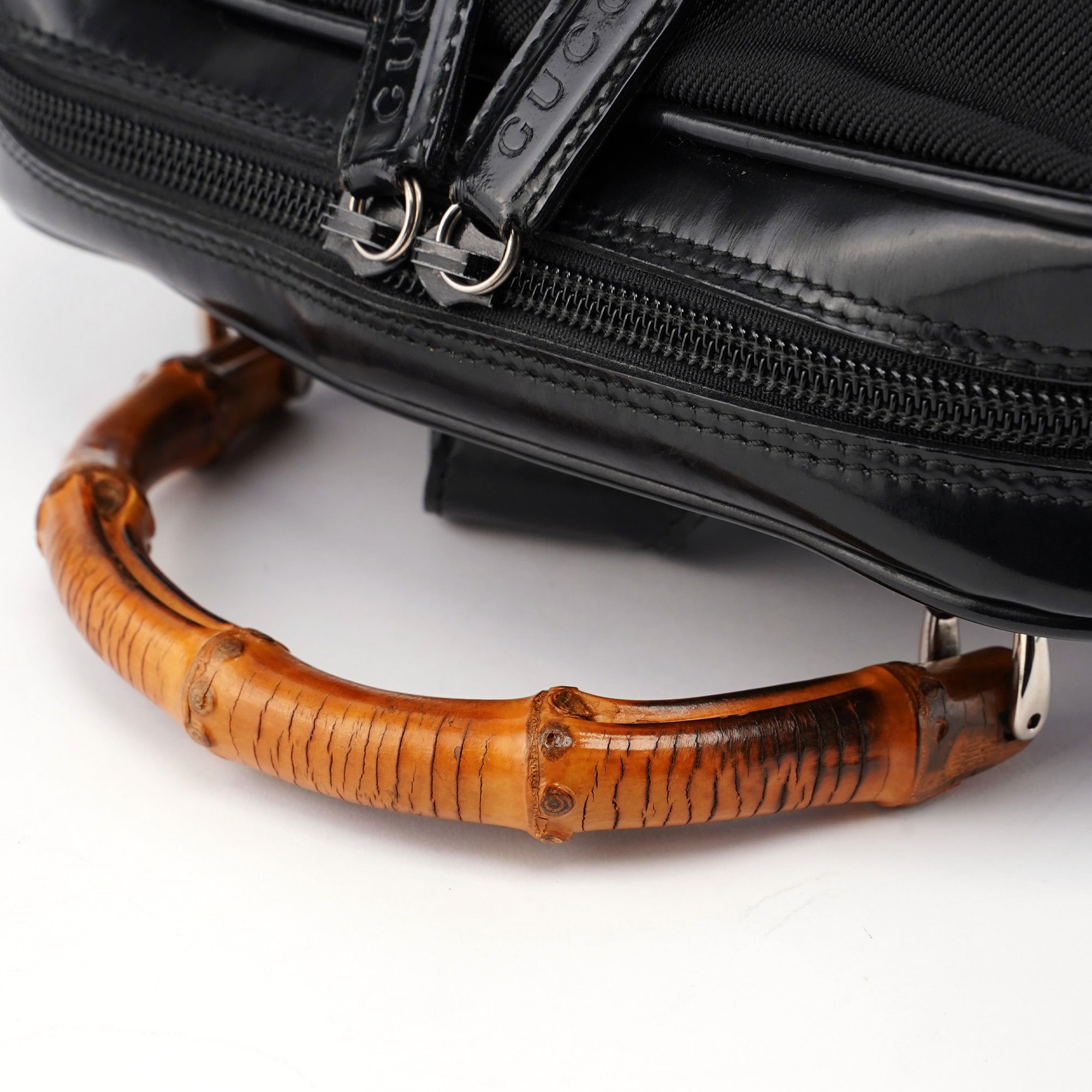 Black Canvas Bamboo Shoulder Bag