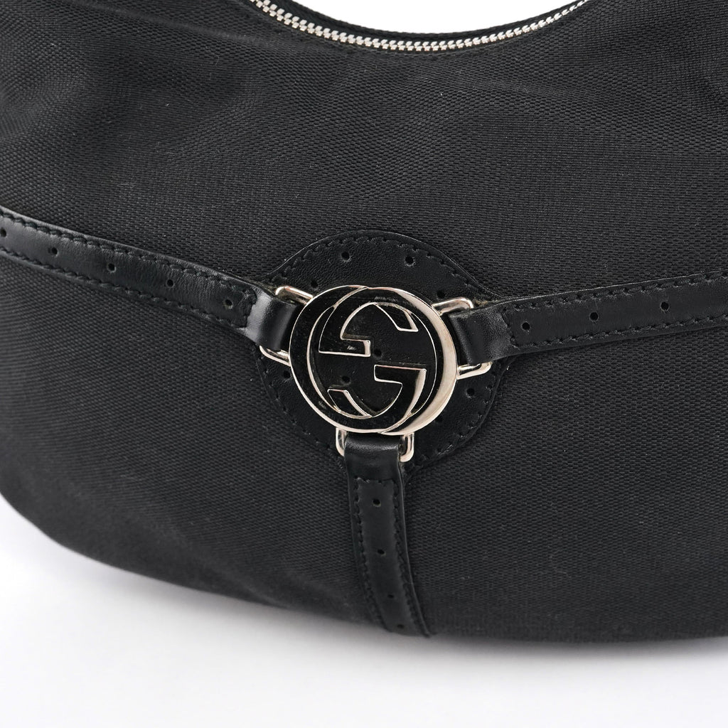 Black Canvas GG Logo Shoulder Bag