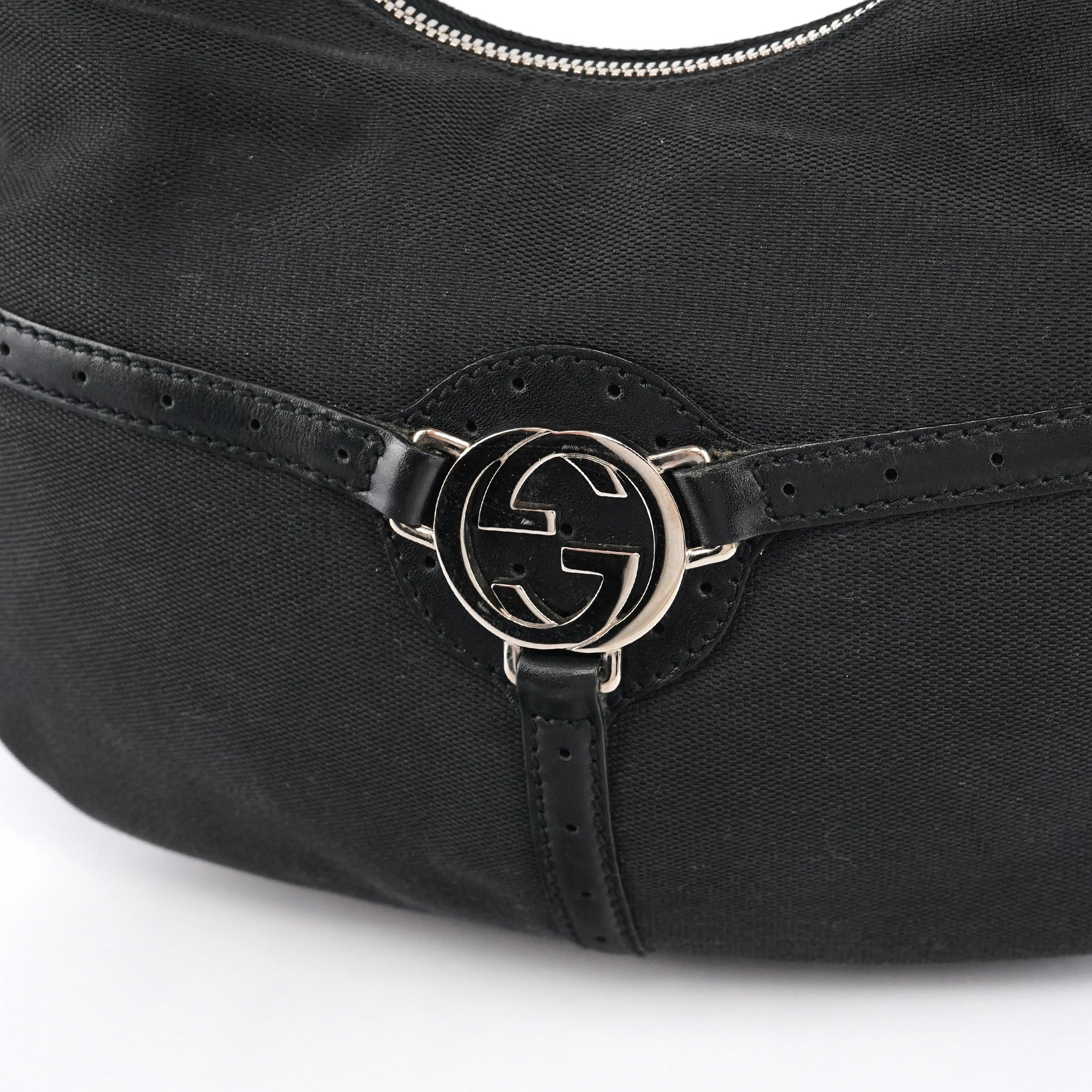 Black Canvas GG Logo Shoulder Bag
