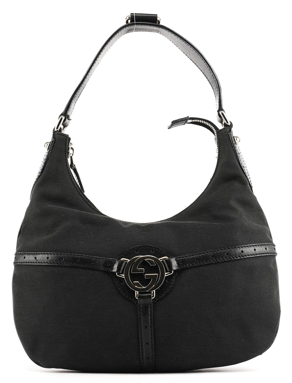 Black Canvas GG Logo Shoulder Bag