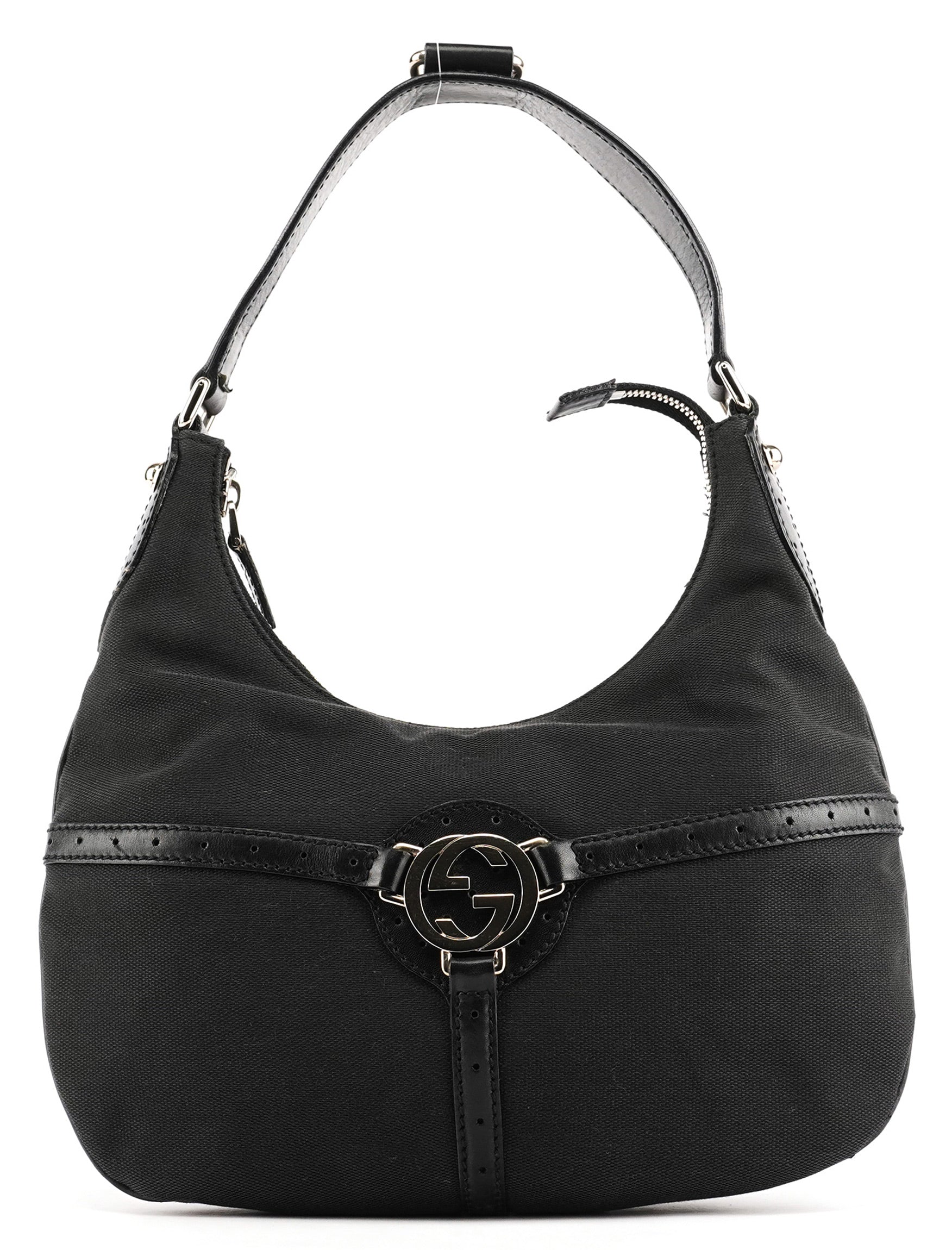 Black Canvas GG Logo Shoulder Bag