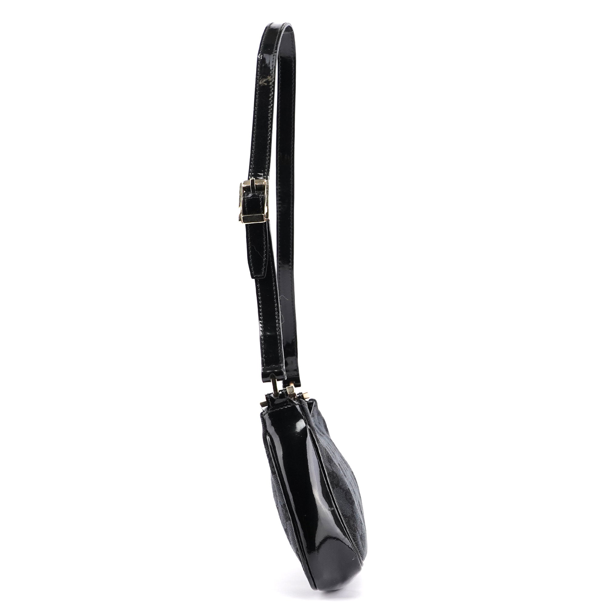 Black Canvas GG Patent Leather Shoulder Bag