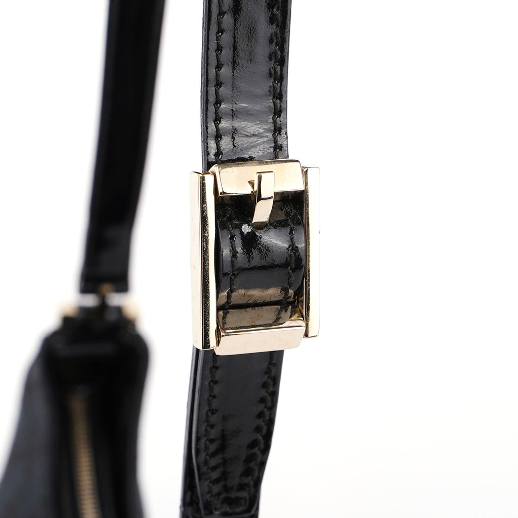 Black Canvas GG Patent Leather Shoulder Bag