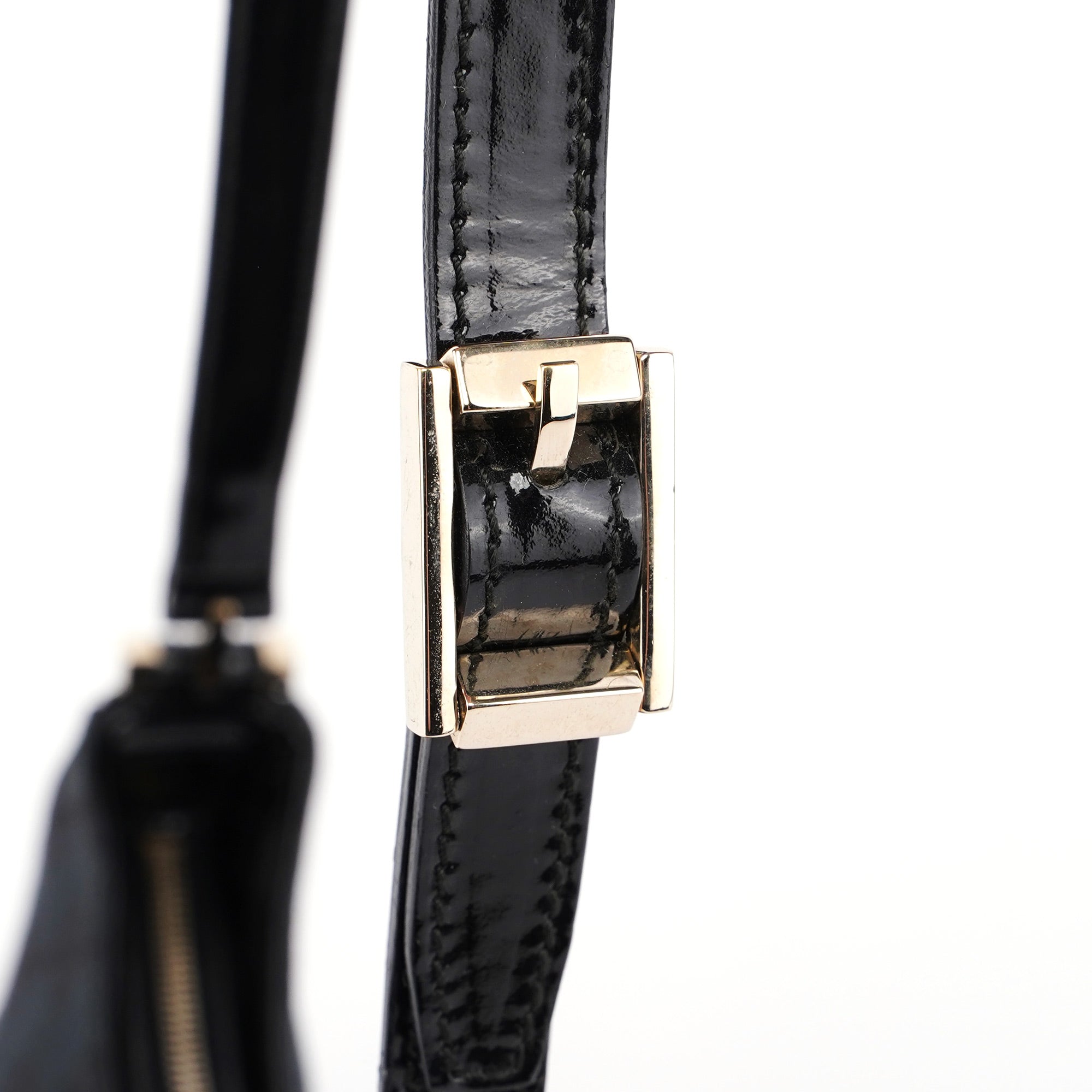 Black Canvas GG Patent Leather Shoulder Bag