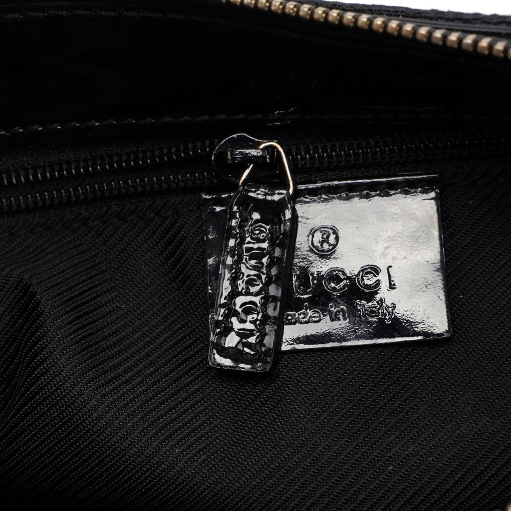 Black Canvas GG Patent Leather Shoulder Bag