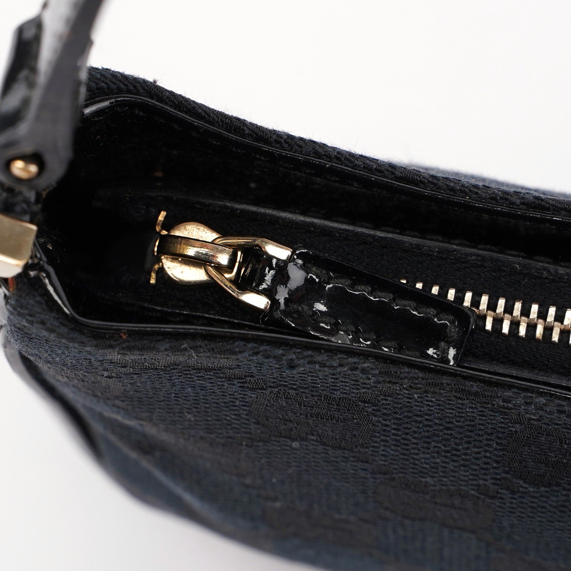 Black Canvas GG Patent Leather Shoulder Bag