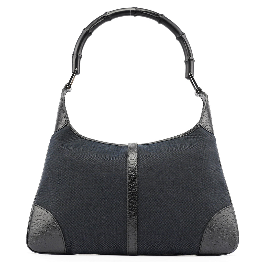 Black Canvas Jackie Bamboo Shoulder Bag