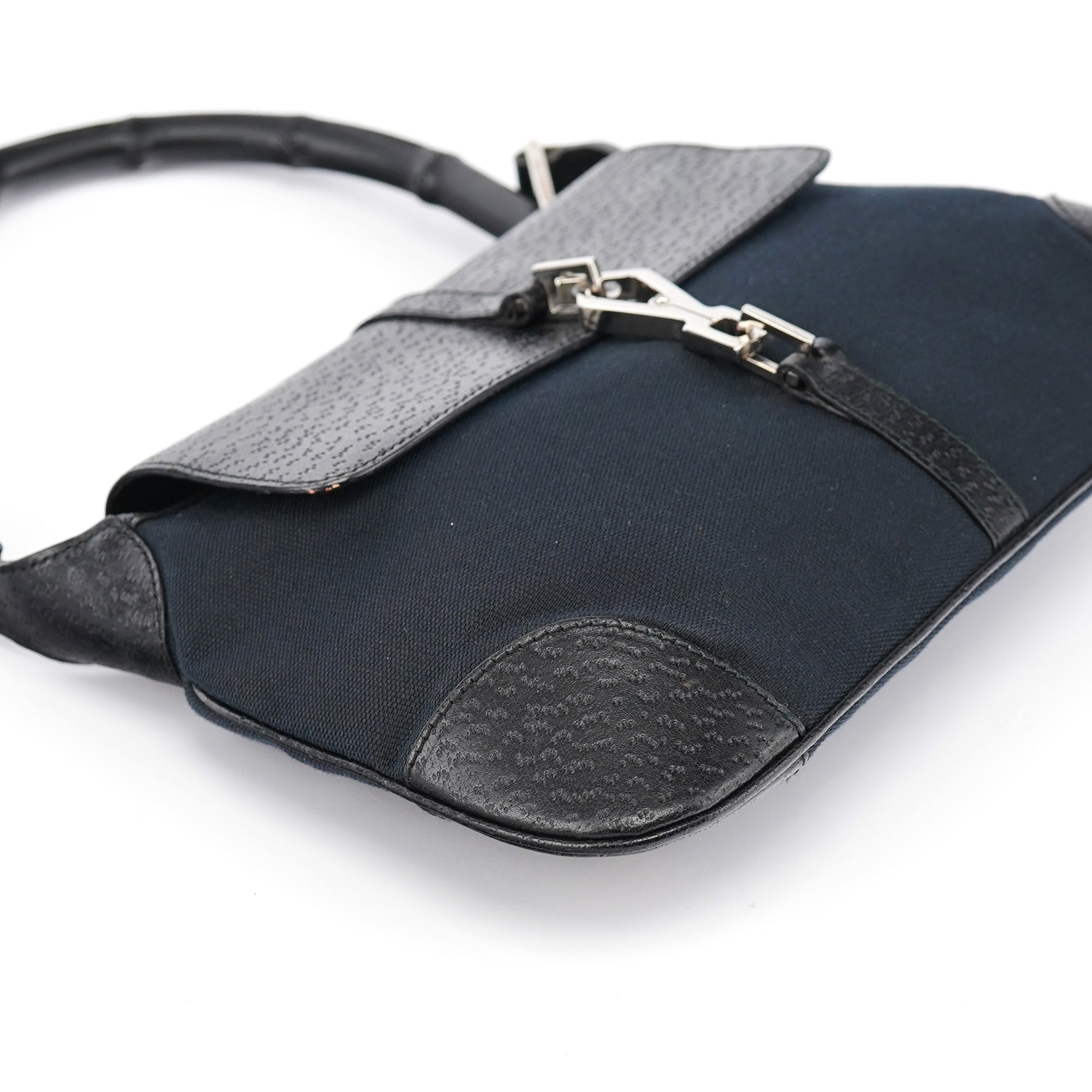Black Canvas Jackie Bamboo Shoulder Bag