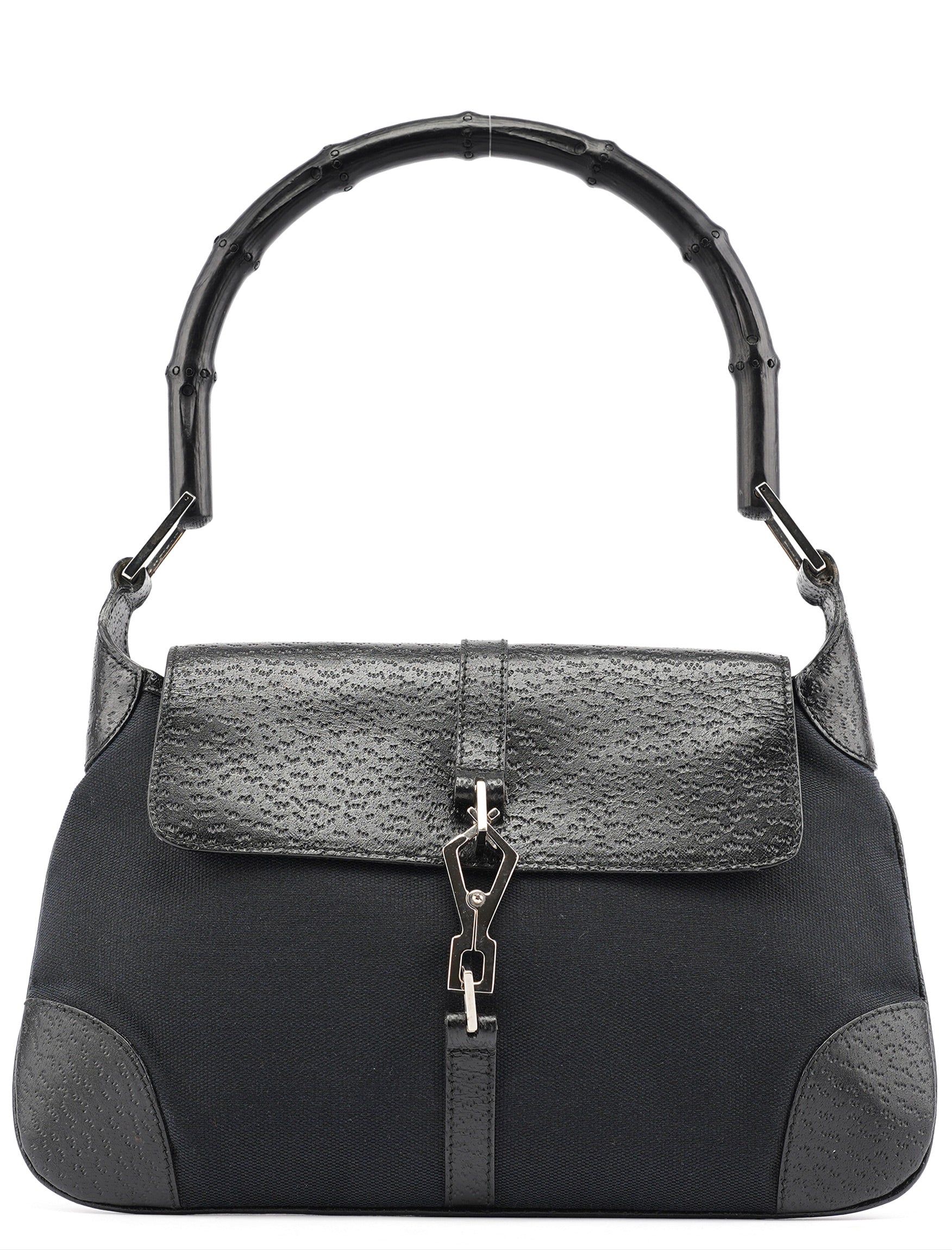 Black Canvas Jackie Bamboo Shoulder Bag