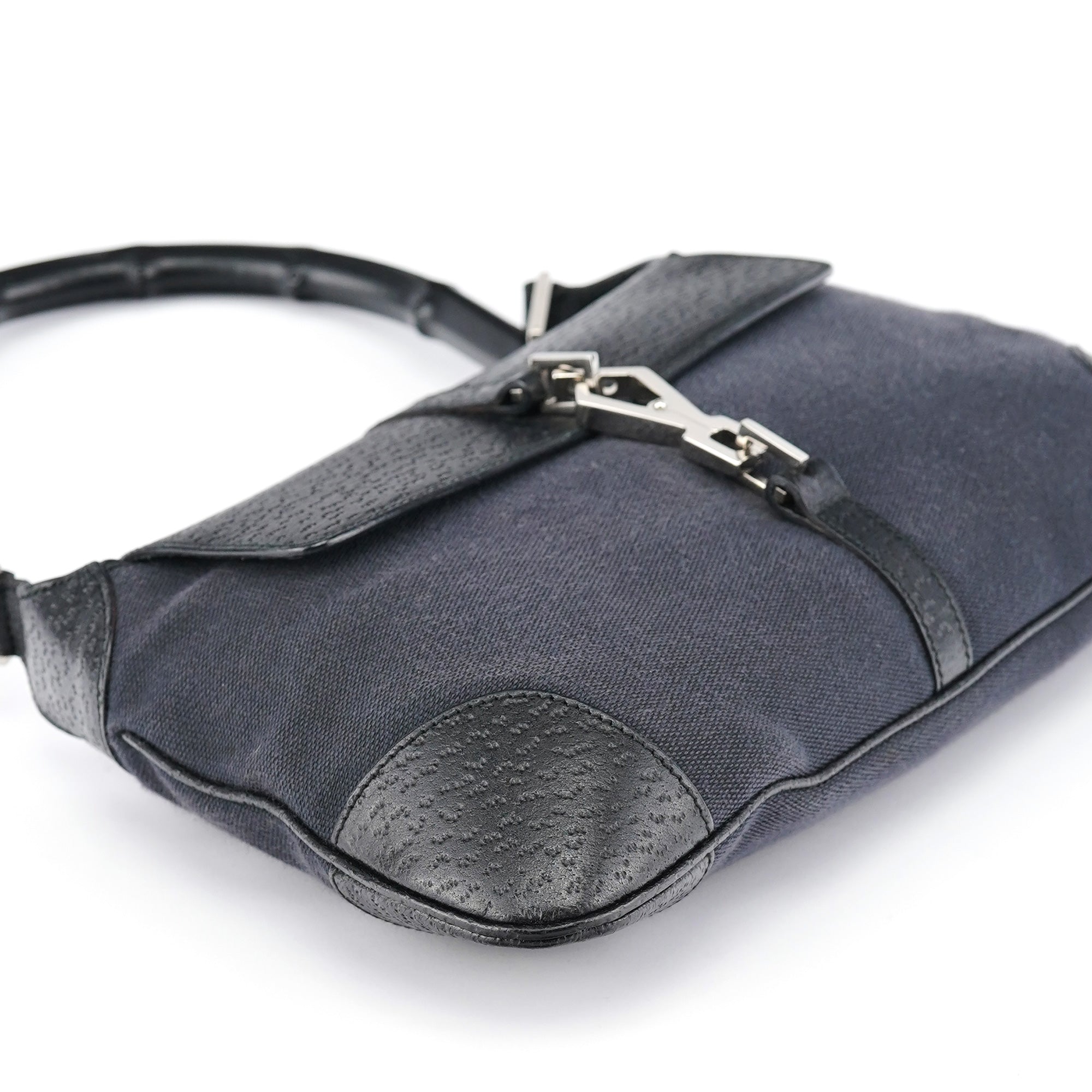 Black Canvas Jackie Bamboo Shoulder Bag