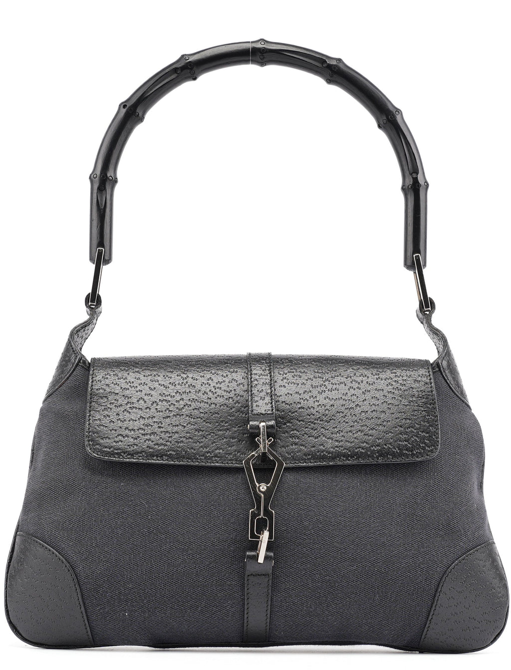 Black Canvas Jackie Bamboo Shoulder Bag