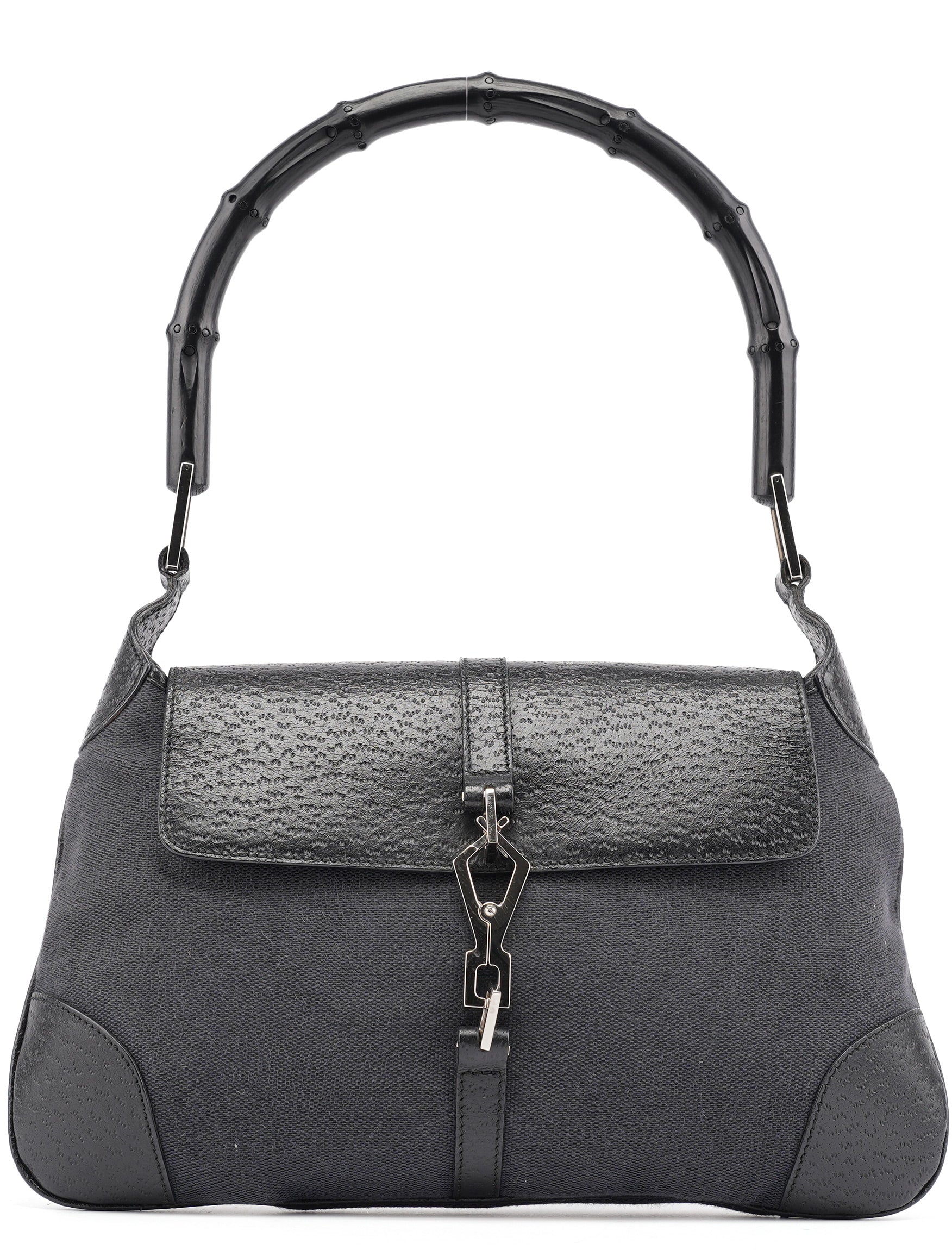 Black Canvas Jackie Bamboo Shoulder Bag