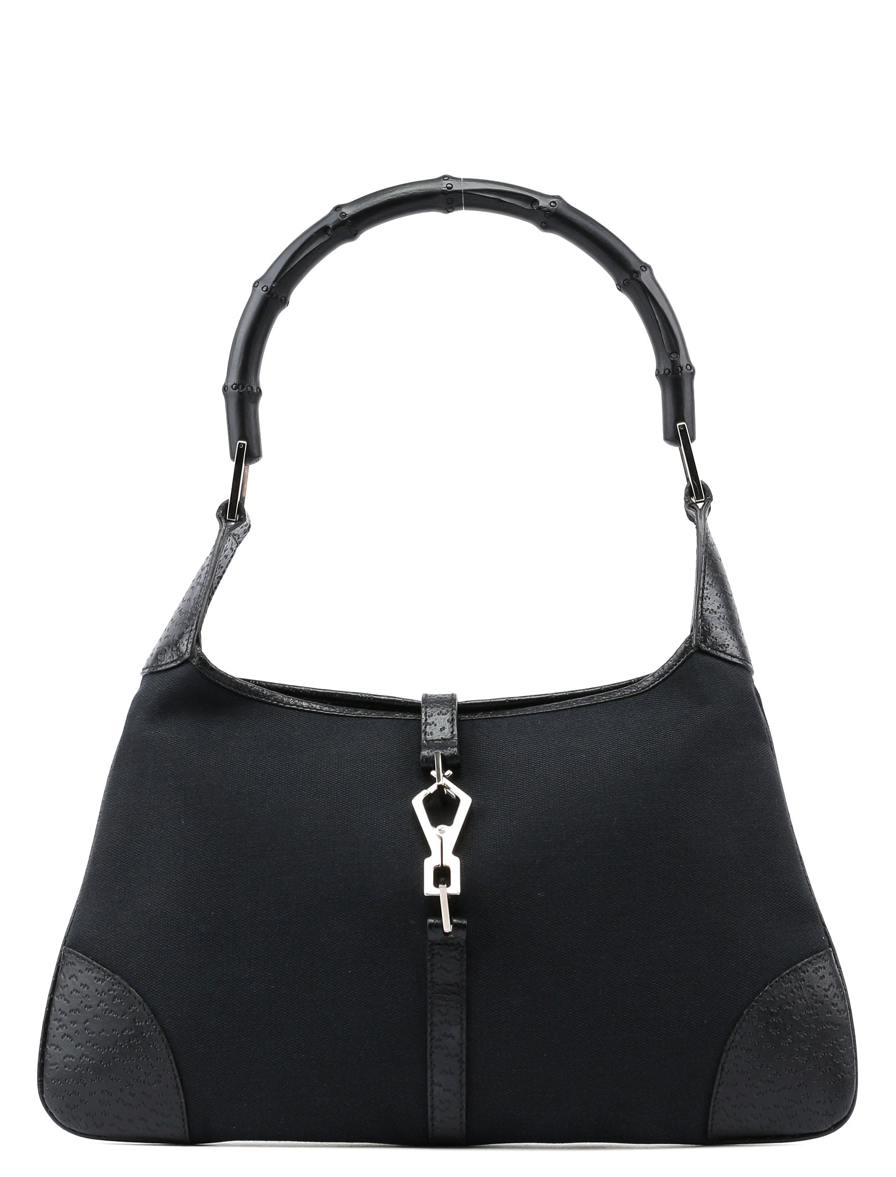 Black Canvas Jackie Bamboo Shoulder Bag