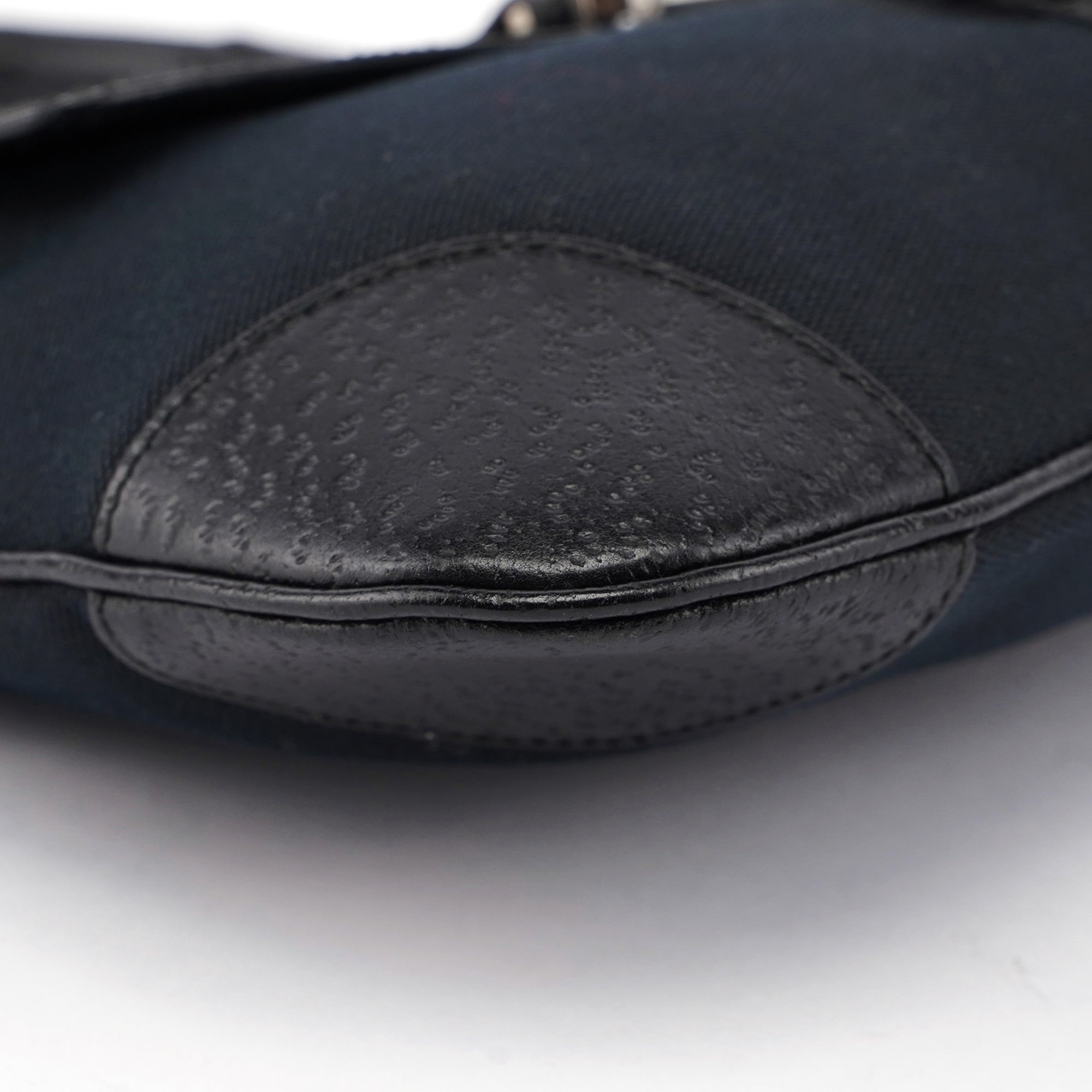 Black Canvas Leather Jackie Bamboo Shoulder Bag