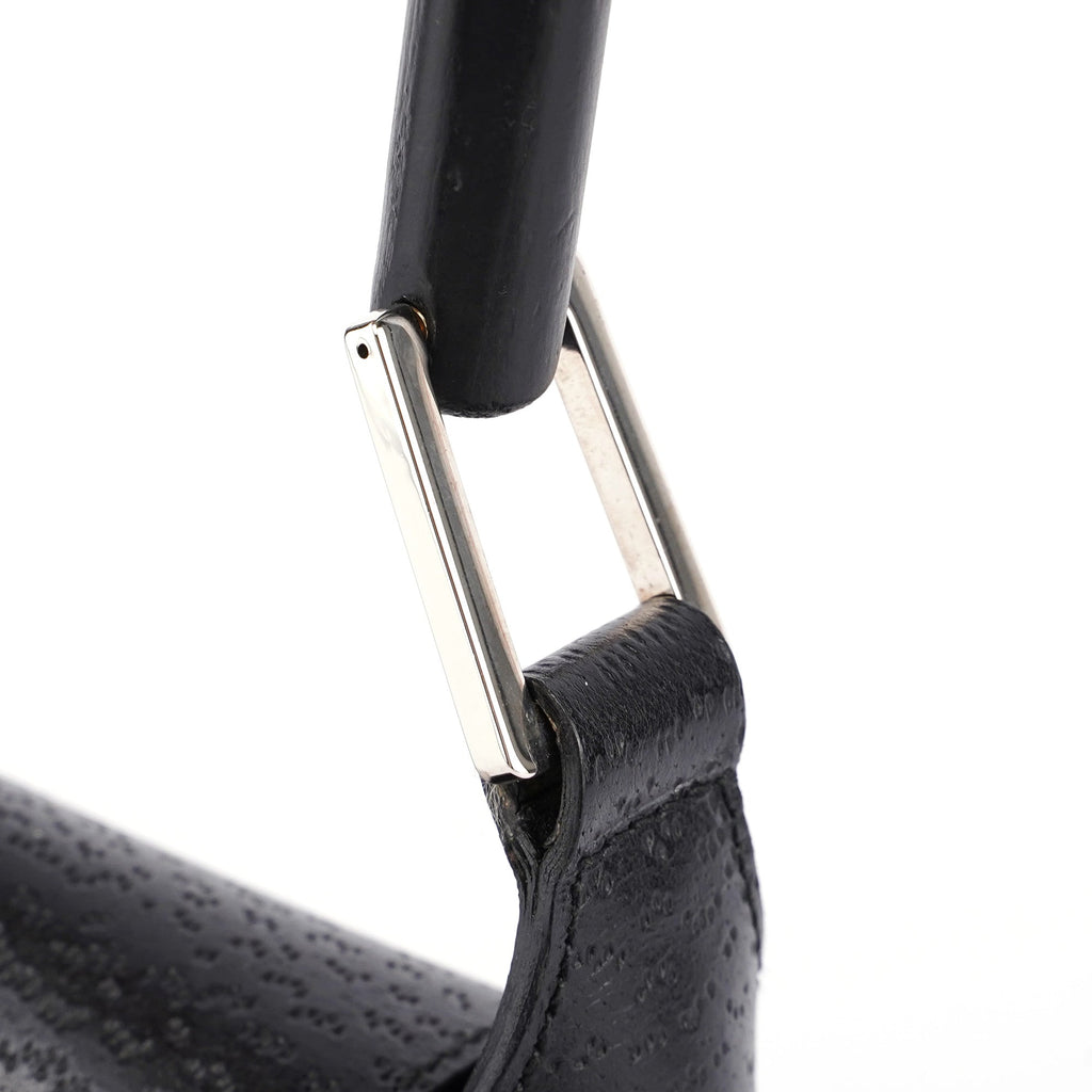 Black Canvas Leather Jackie Bamboo Shoulder Bag