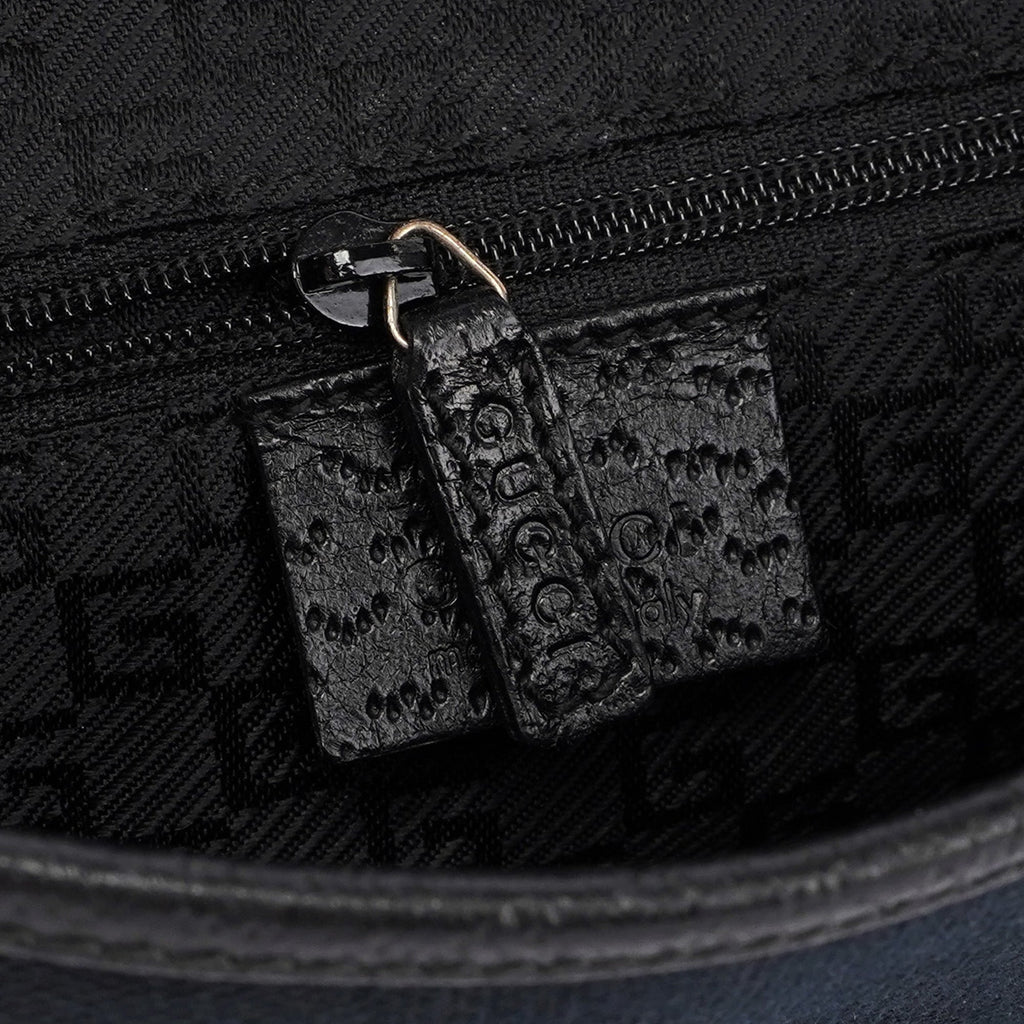 Black Canvas Leather Jackie Bamboo Shoulder Bag