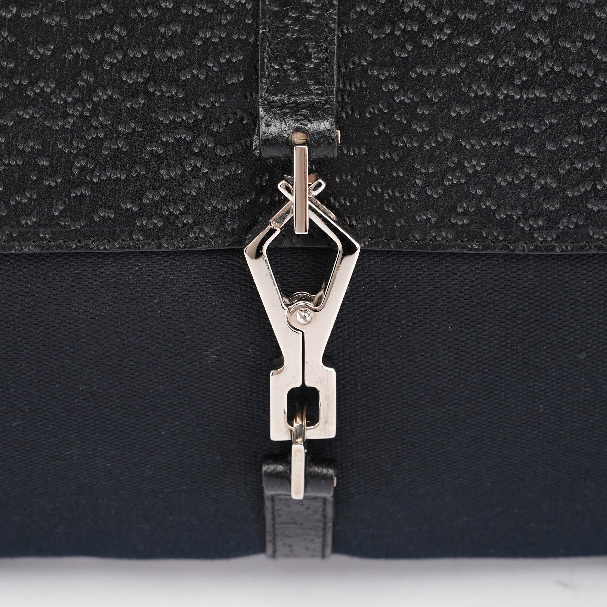 Black Canvas Leather Jackie Bamboo Shoulder Bag