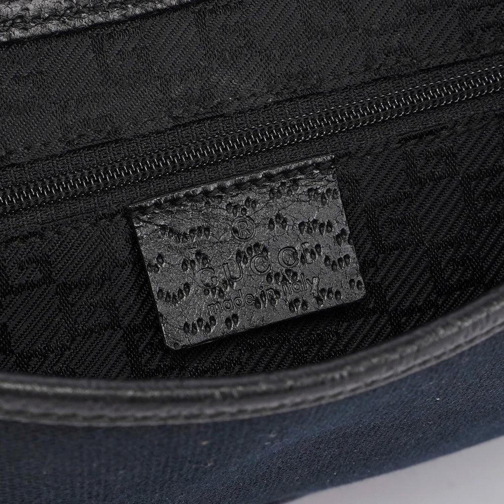 Black Canvas Leather Jackie Bamboo Shoulder Bag