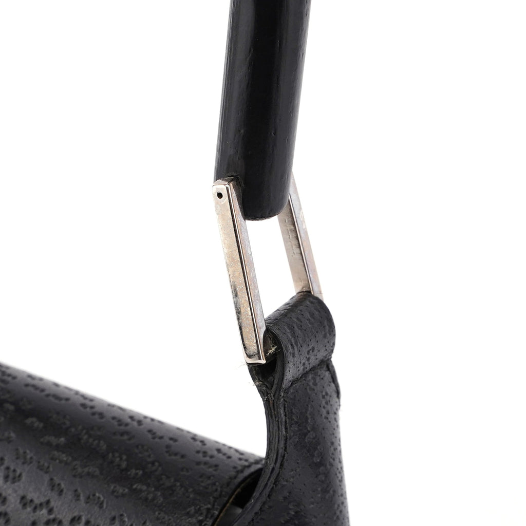 Black Canvas Leather Jackie Bamboo Bag