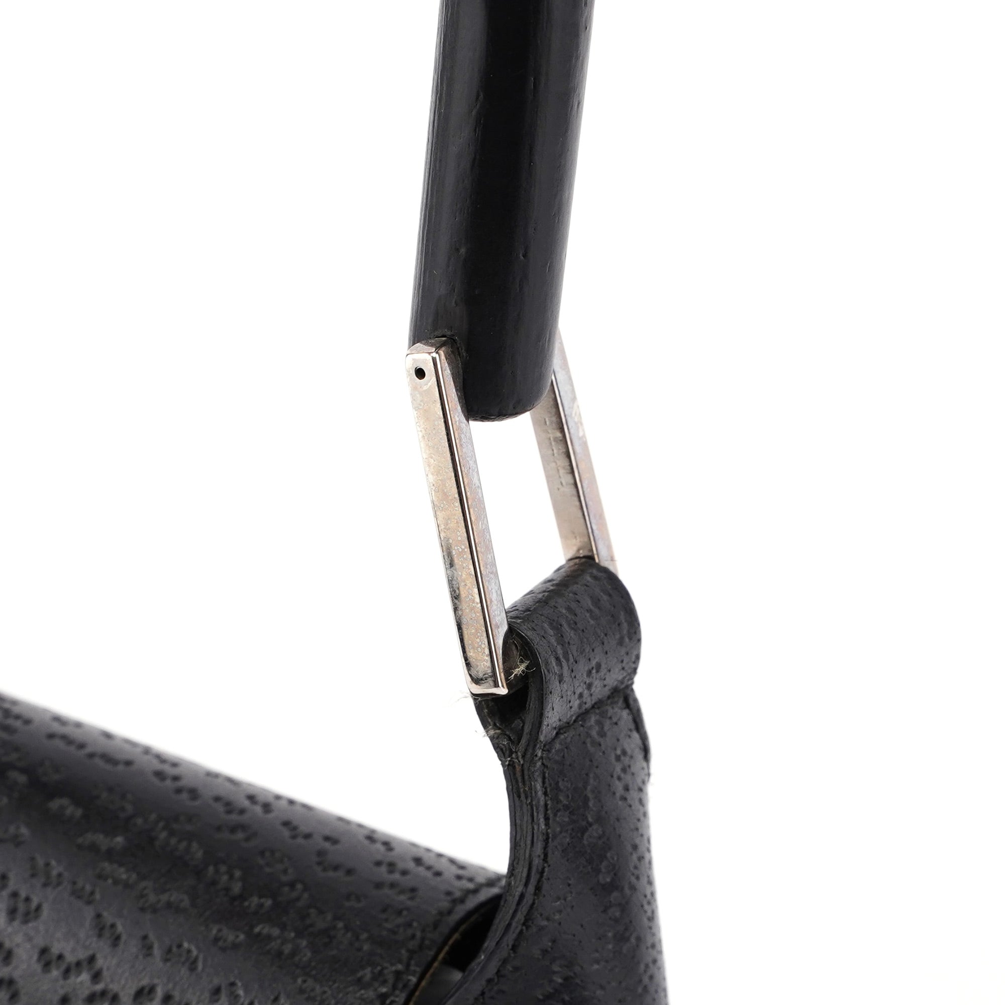 Black Canvas Leather Jackie Bamboo Bag