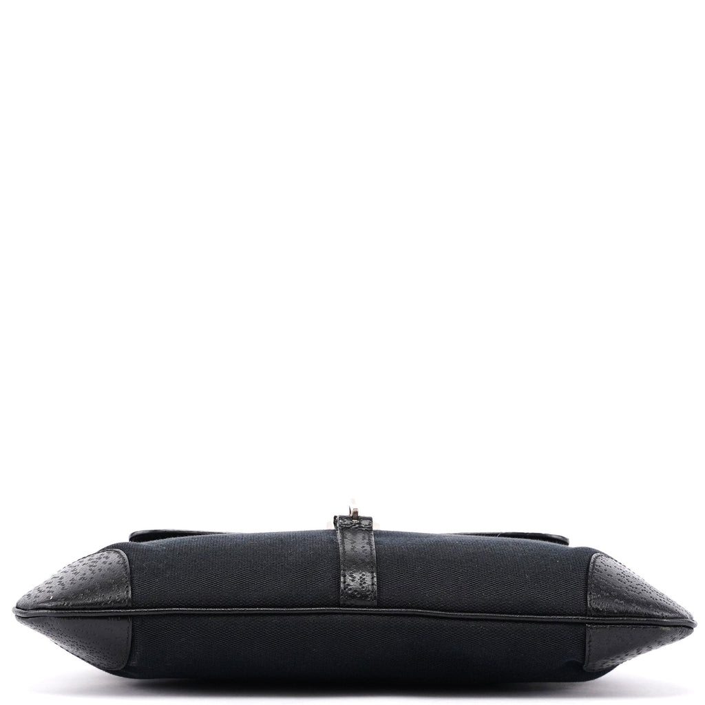Black Canvas Leather Jackie Bamboo Bag