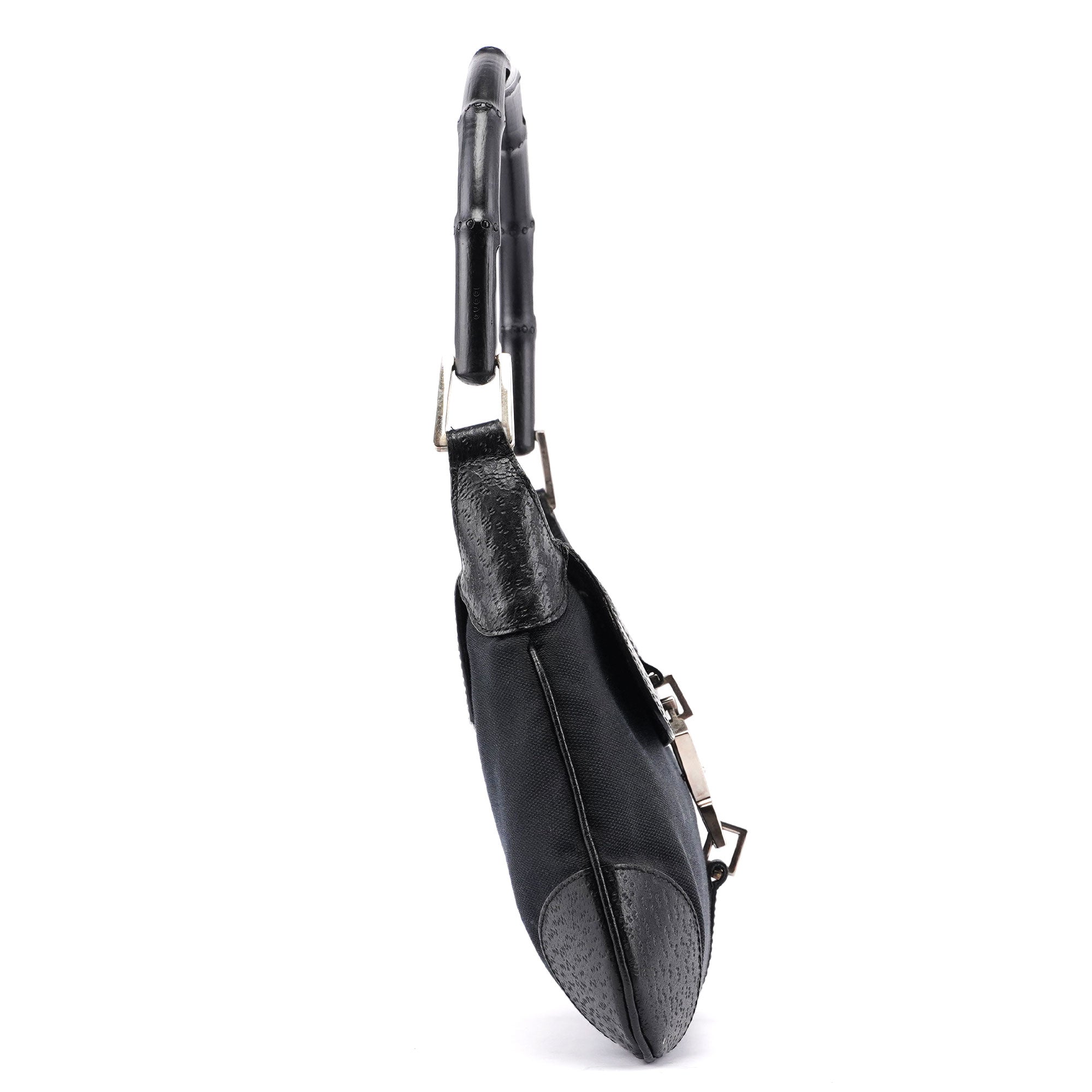 Black Canvas Leather Jackie Bamboo Bag