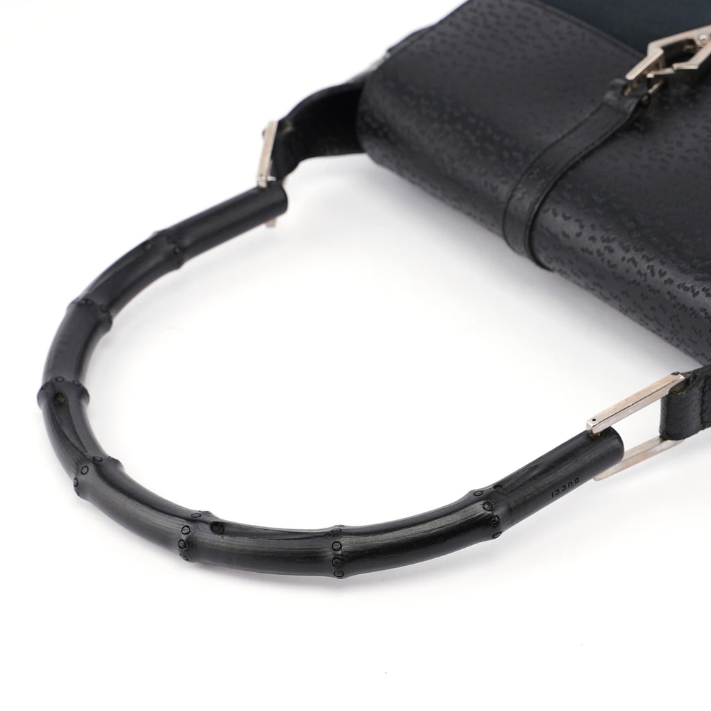 Black Canvas Leather Jackie Bamboo Bag