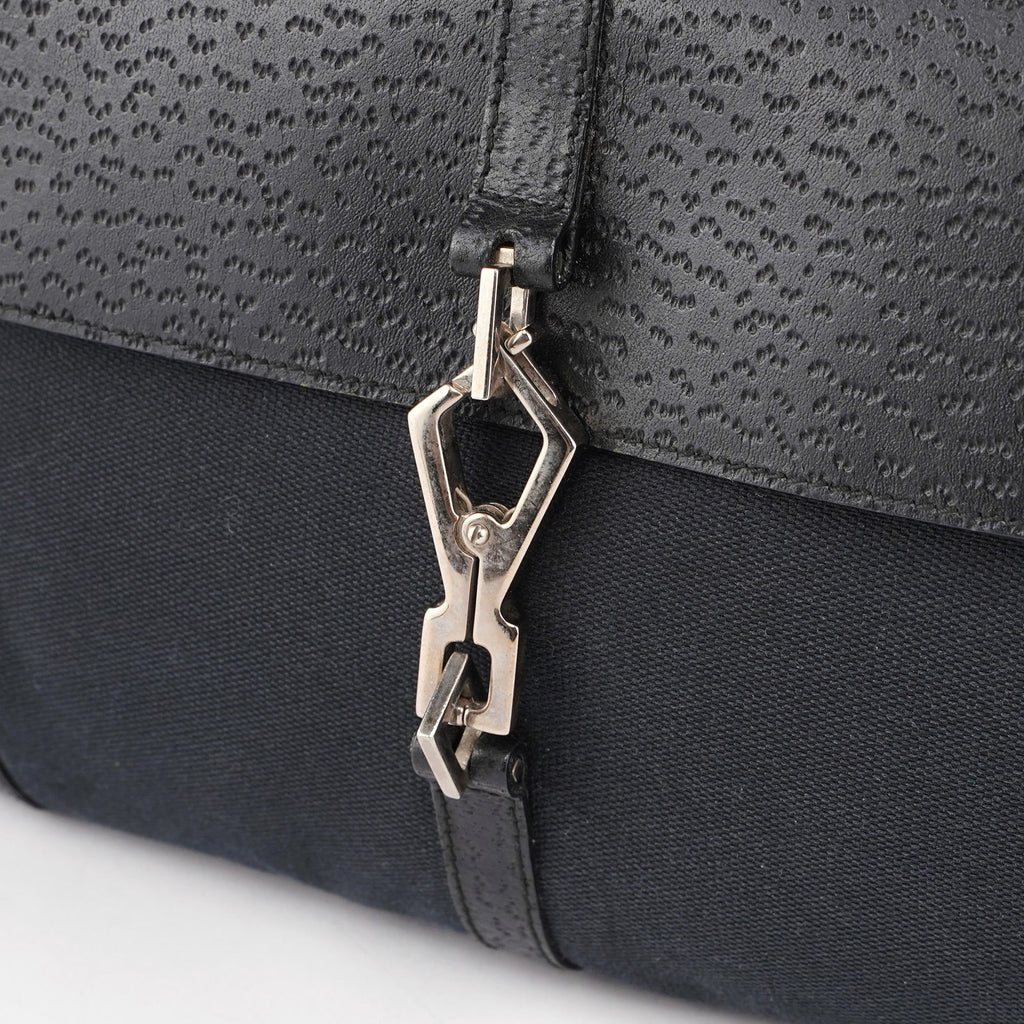Black Canvas Leather Jackie Bamboo Bag