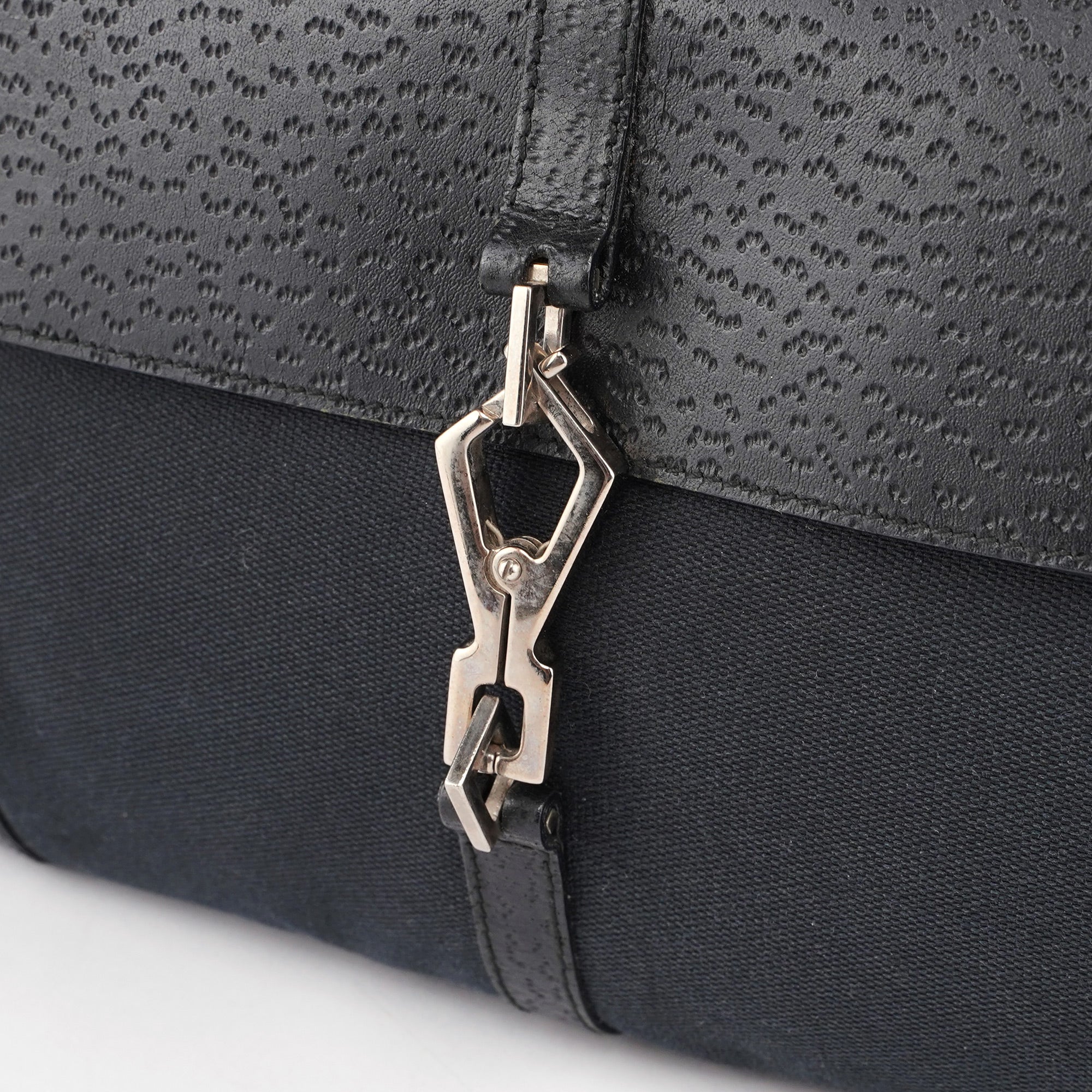 Black Canvas Leather Jackie Bamboo Bag