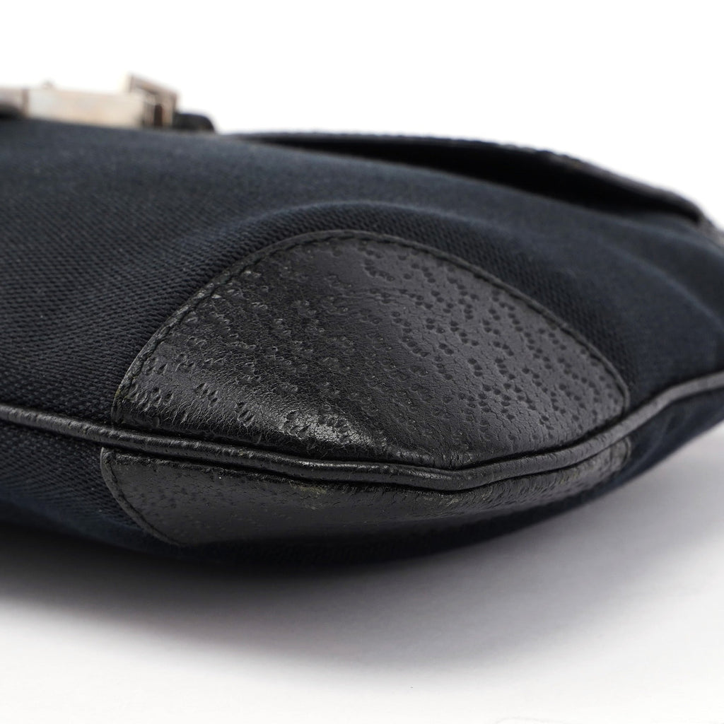 Black Canvas Leather Jackie Bamboo Bag