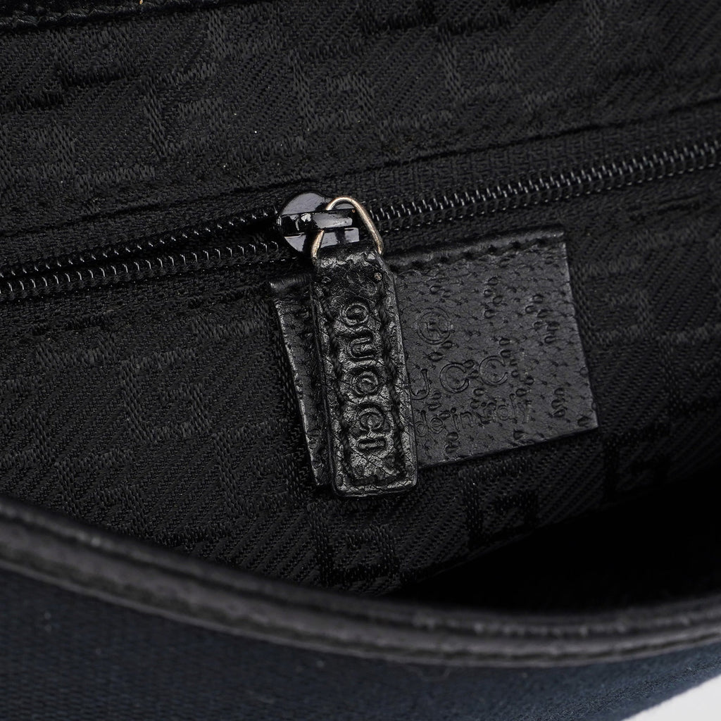 Black Canvas Leather Jackie Bamboo Bag