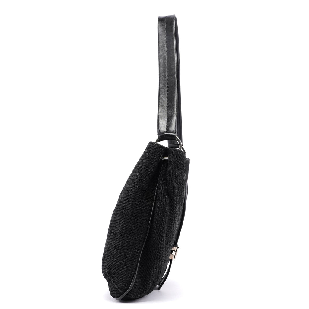 Black Canvas Leather Shoulder Bag