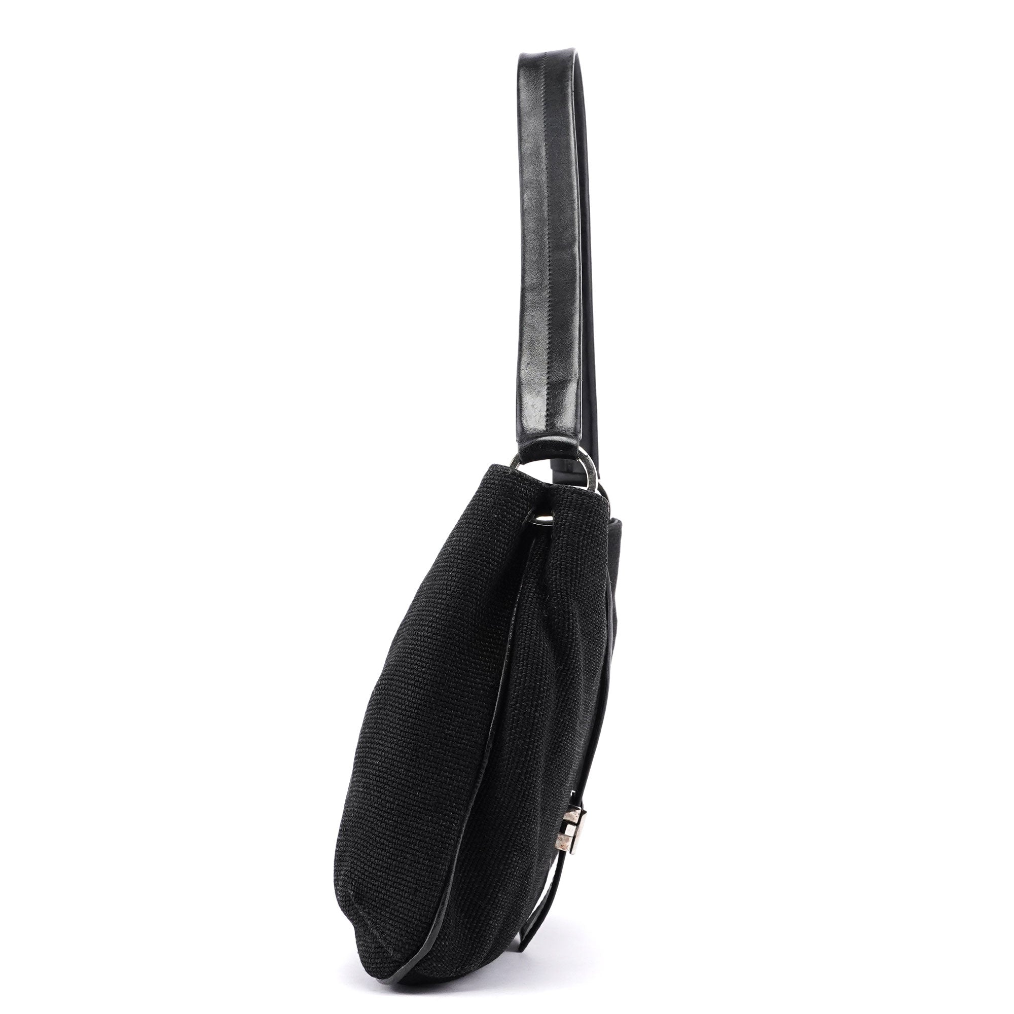 Black Canvas Leather Shoulder Bag