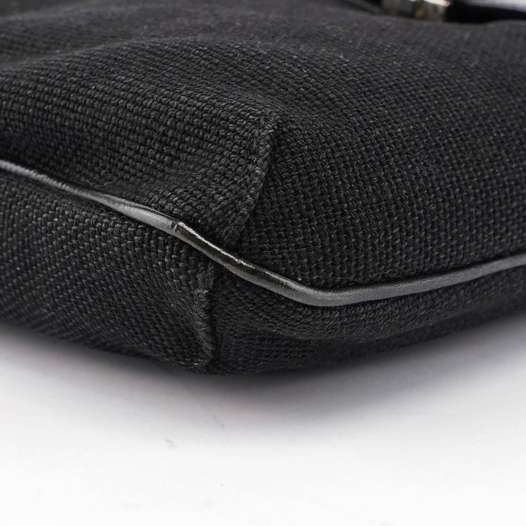 Black Canvas Leather Shoulder Bag