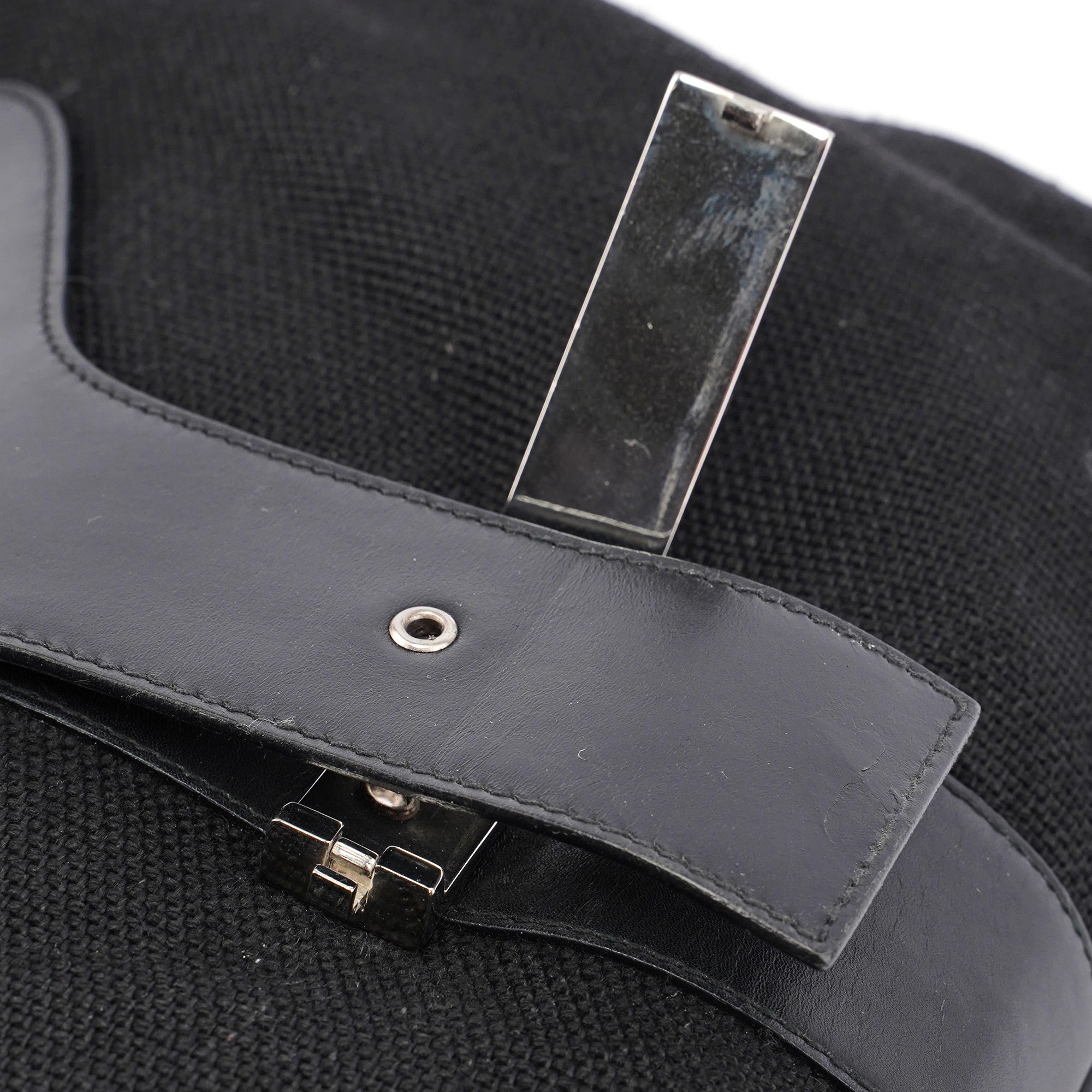 Black Canvas Leather Shoulder Bag