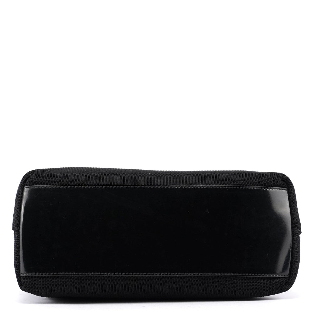Black Canvas Silver Handle Shoulder Bag