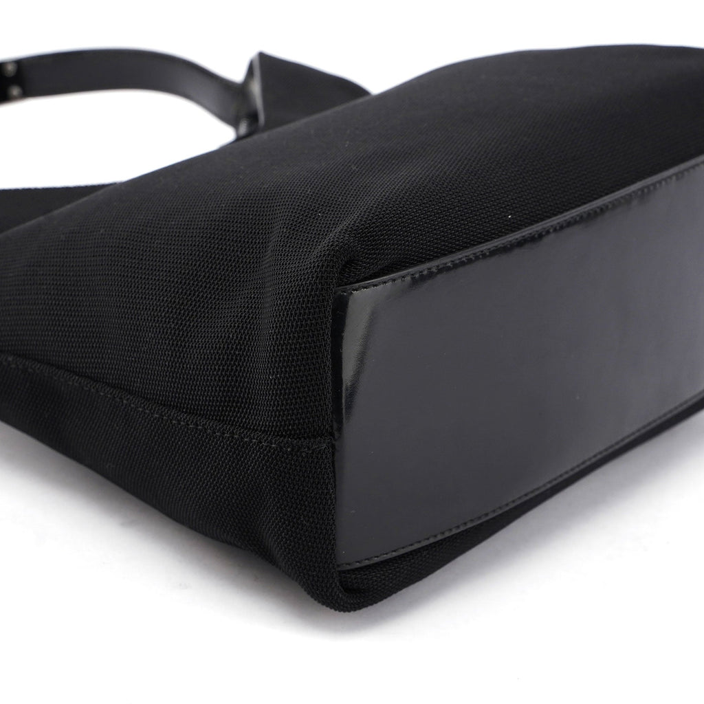 Black Canvas Silver Handle Shoulder Bag