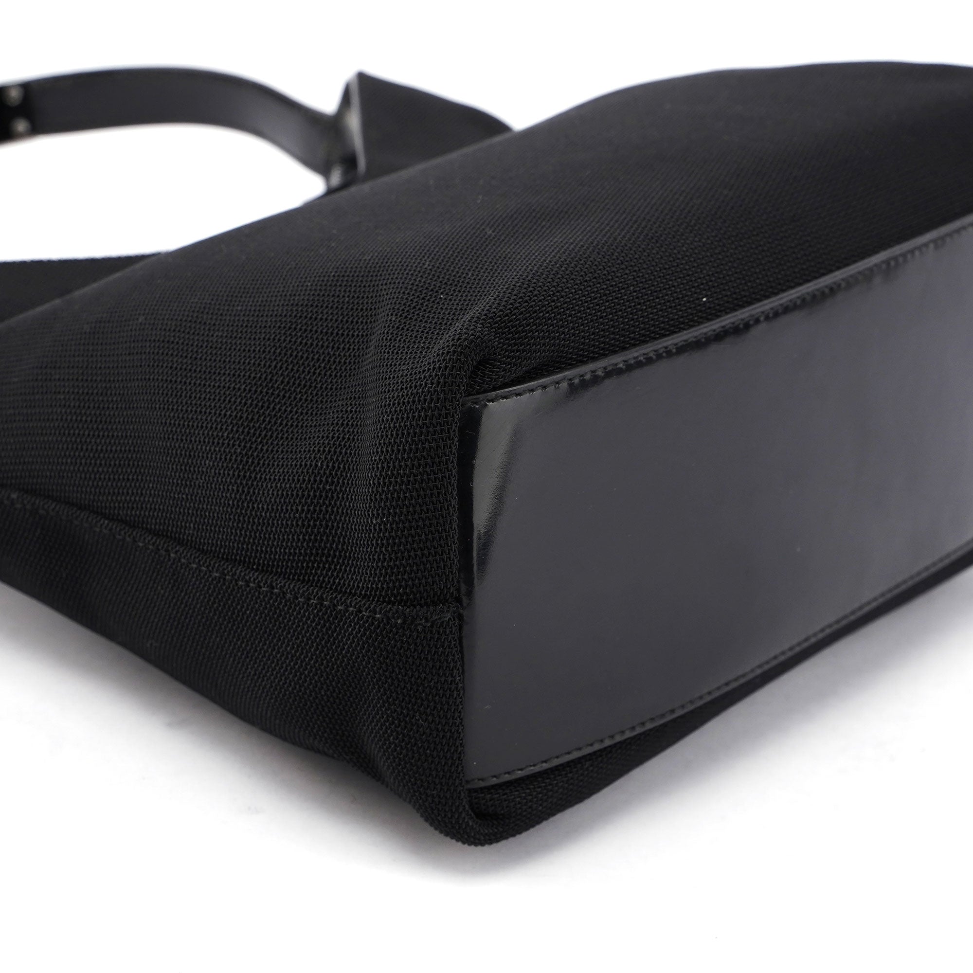 Black Canvas Silver Handle Shoulder Bag