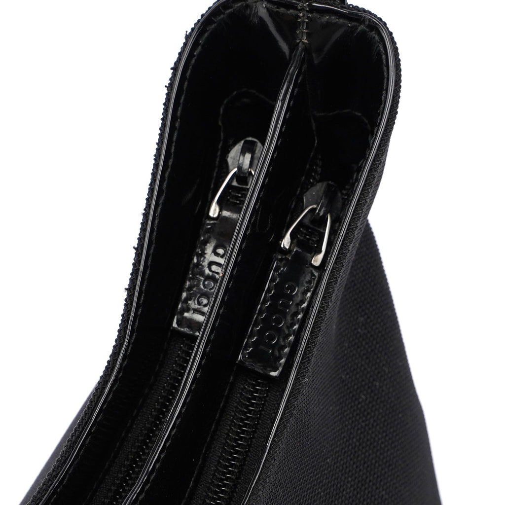 Black Canvas Silver Handle Shoulder Bag