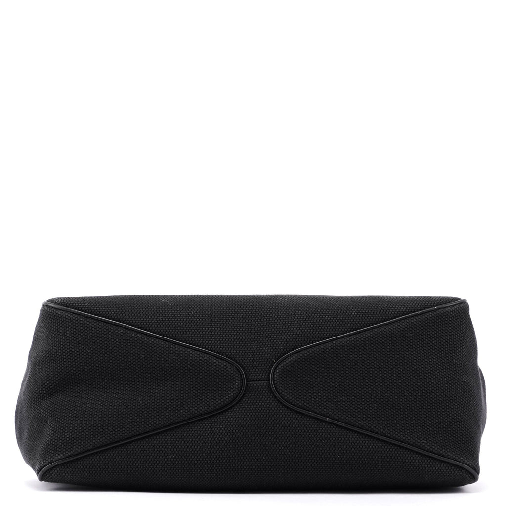 Black Canvas Wood Handle Shoulder Bag