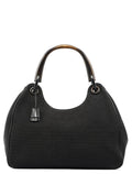 Black Canvas Wood Handle Shoulder Bag