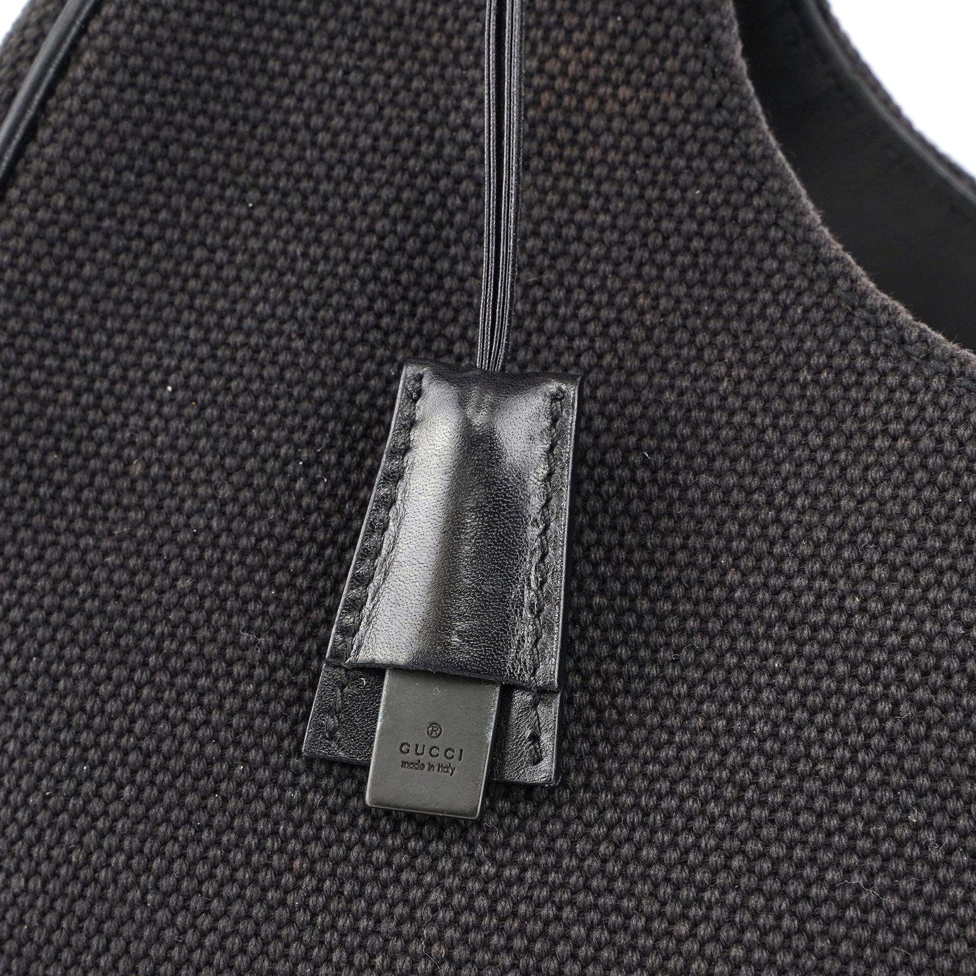 Black Canvas Wood Handle Shoulder Bag