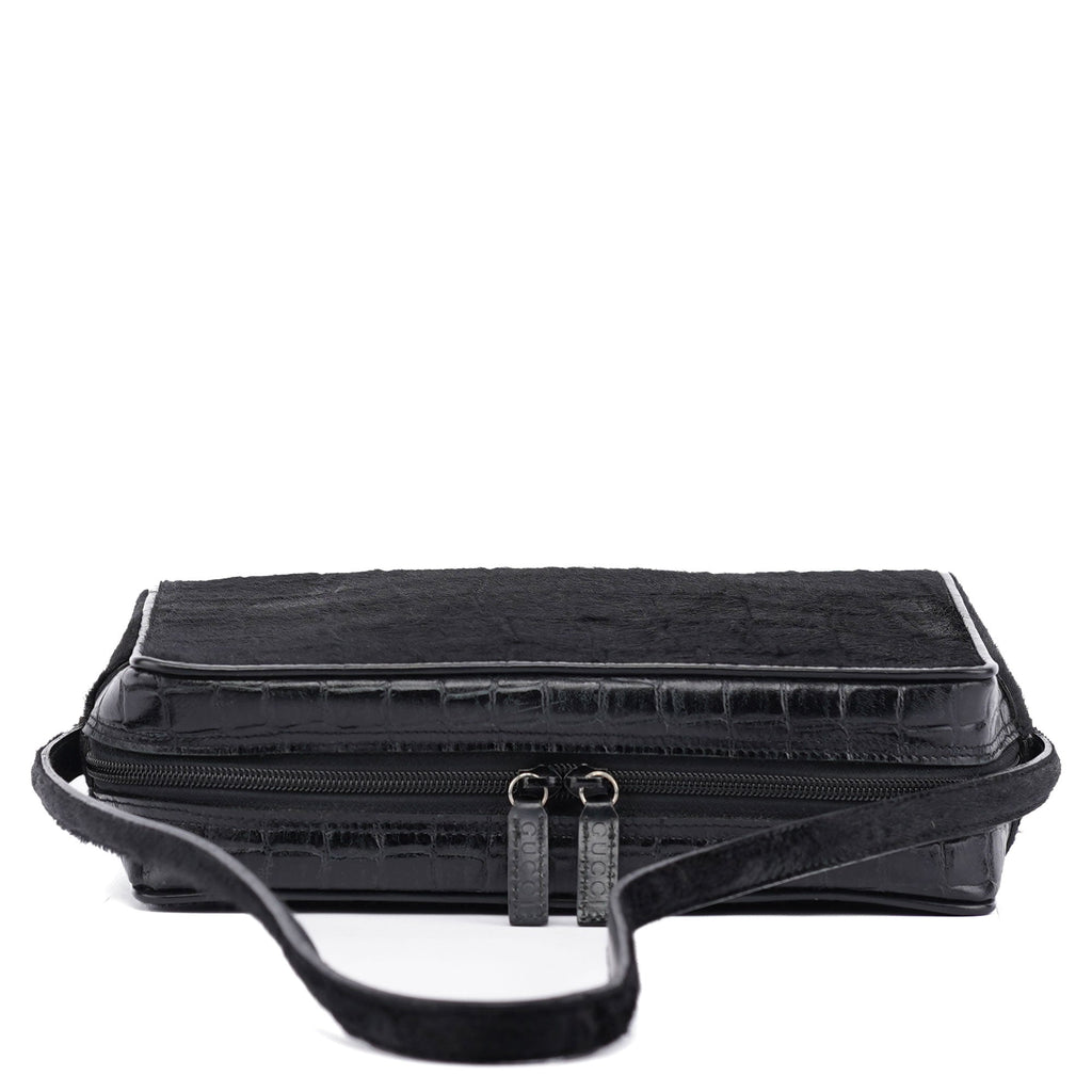 Black Embossed Ponyhair Shoulder Bag