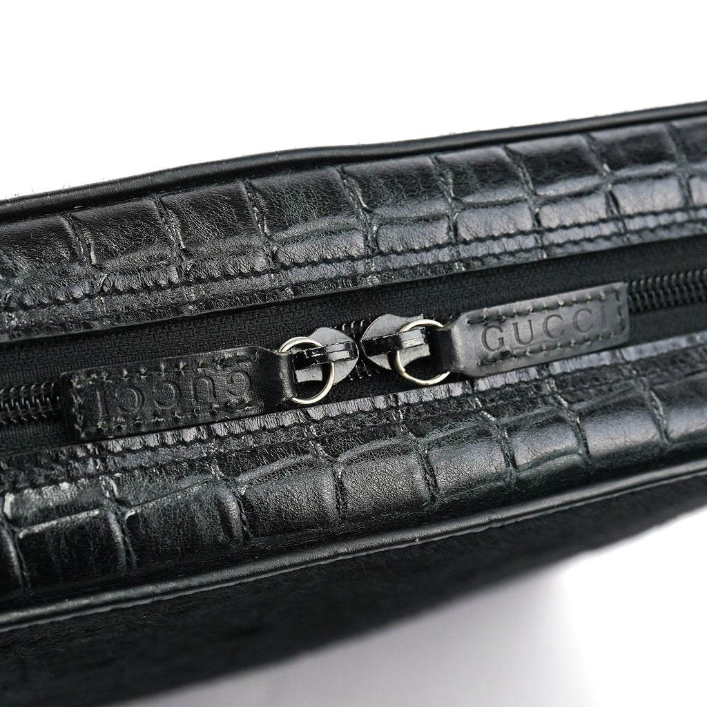 Black Embossed Ponyhair Shoulder Bag