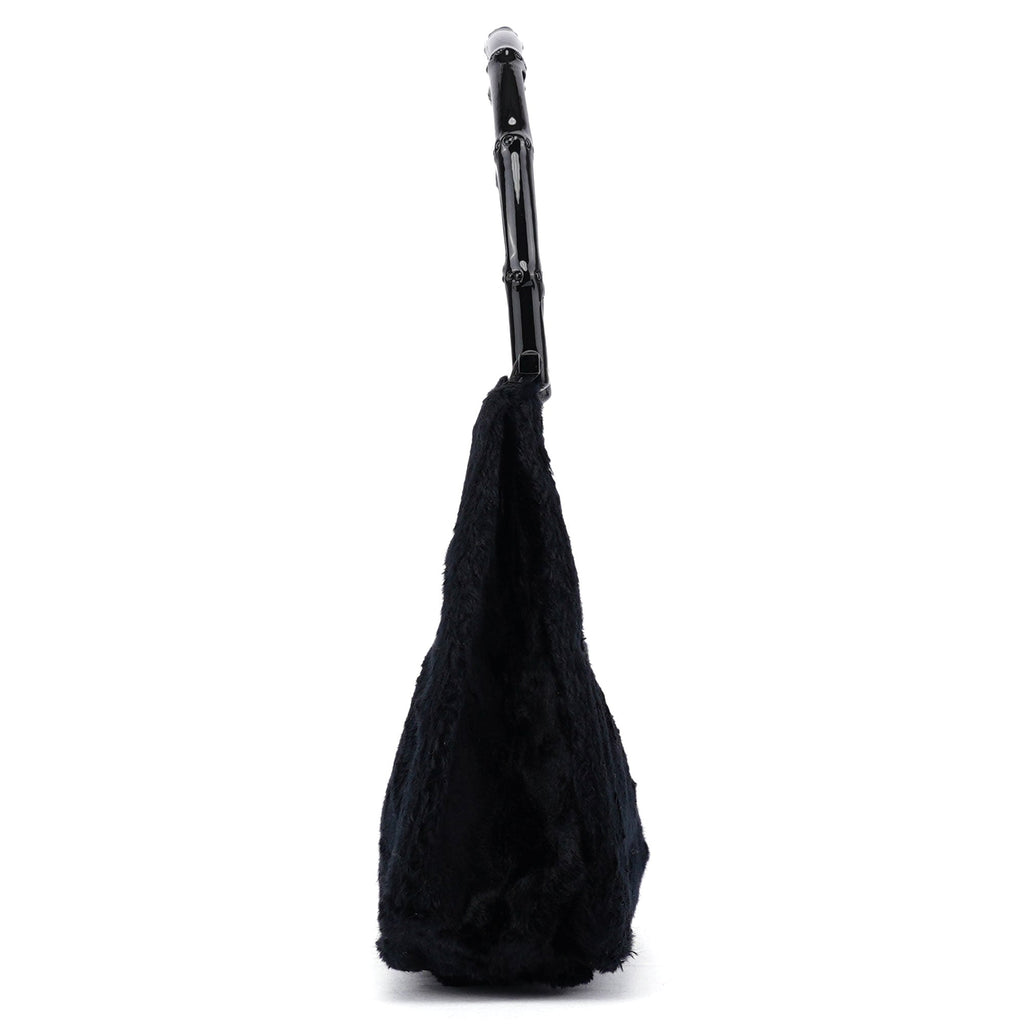 Black Faux Fur Bamboo Shoulder Bag