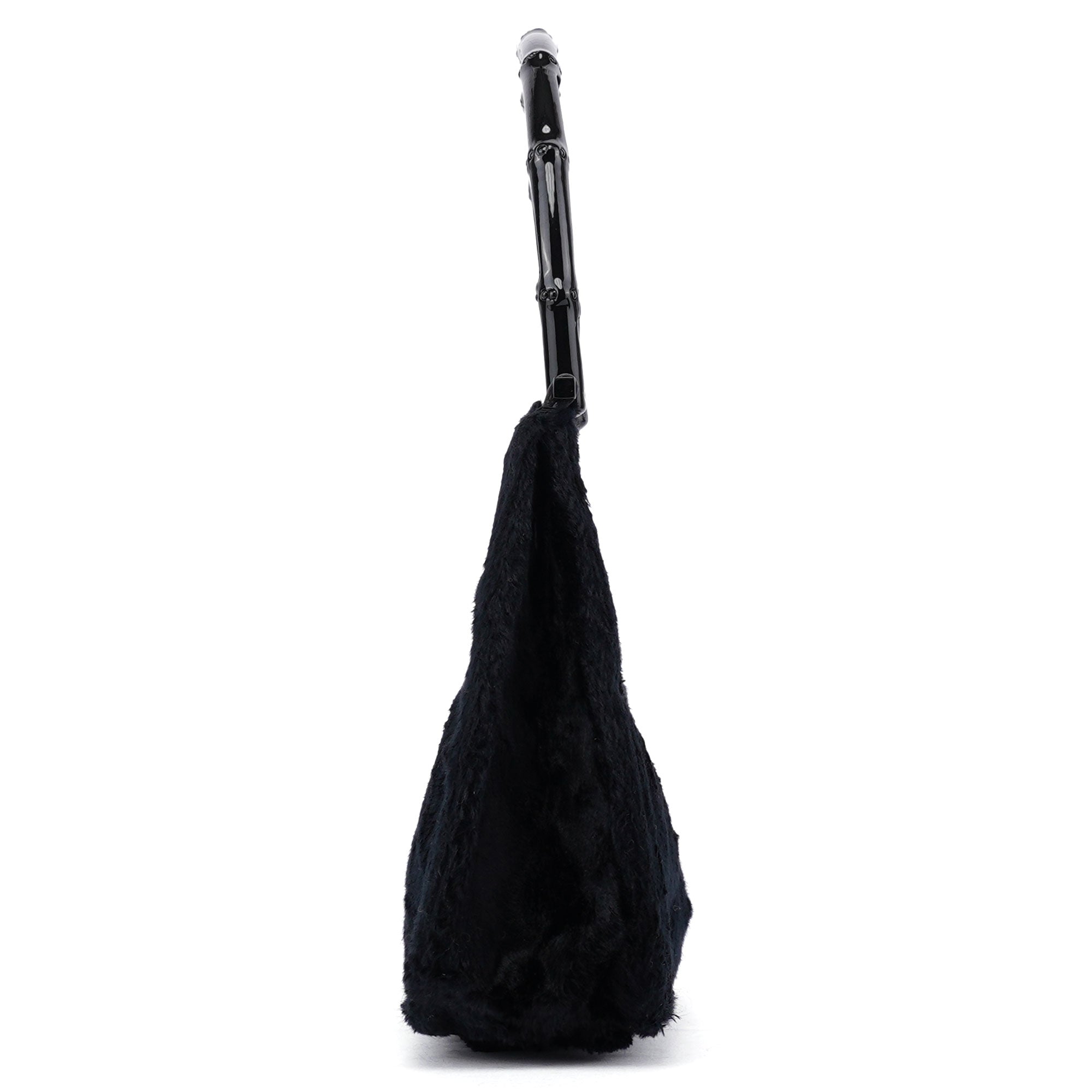 Black Faux Fur Bamboo Shoulder Bag